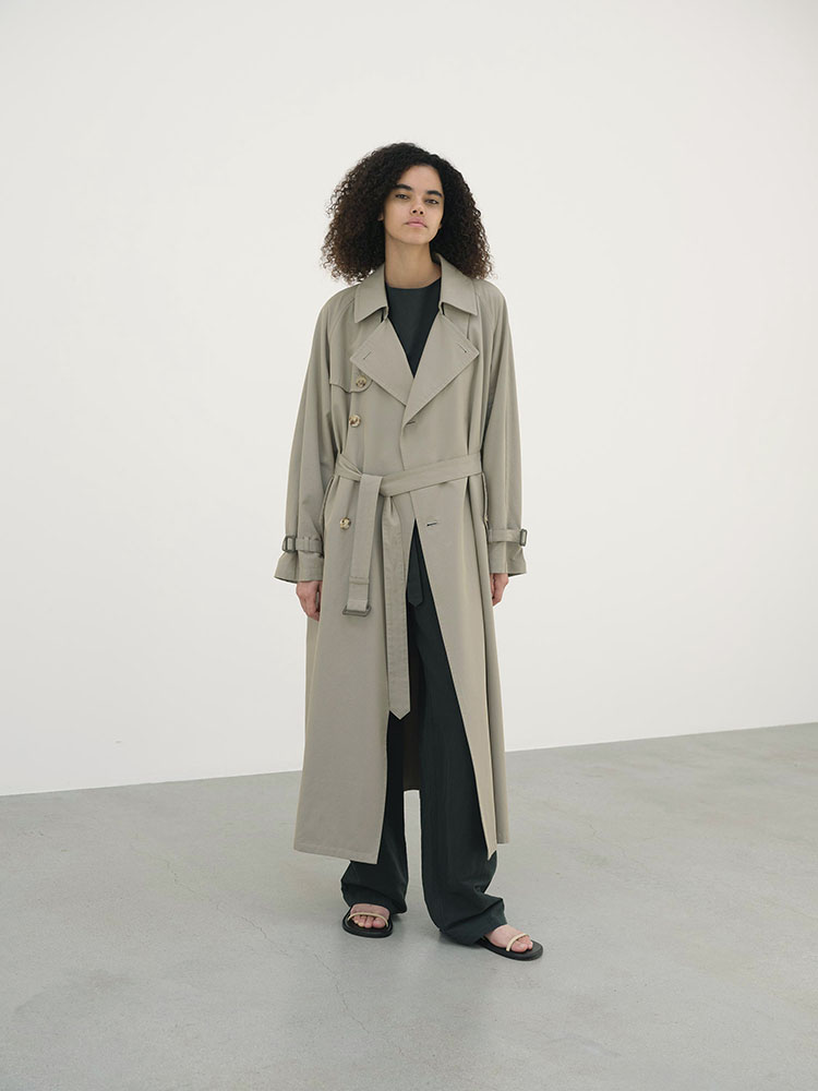 WASHED FINX SILK CHAMBRAY TRENCH COAT
