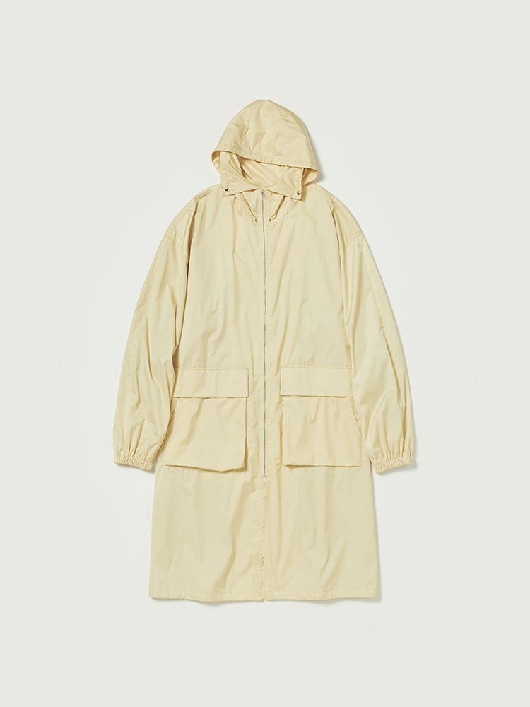 Auralee Hard Twist Polyester Satin Laminate Zip Coat in Light Beige