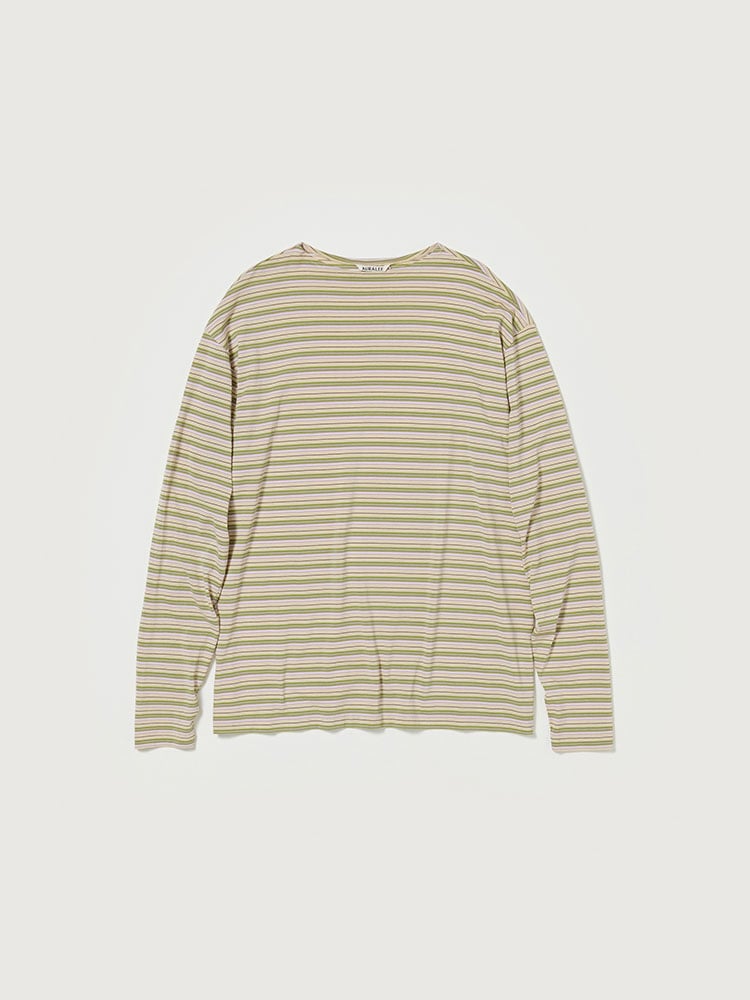 HARD TWIST COTTON BORDER BOAT NECK L/S TEE - AURALEE 