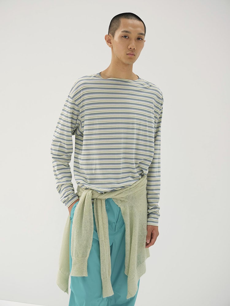 HARD TWIST COTTON BORDER BOAT NECK L/S TEE - AURALEE Official Website