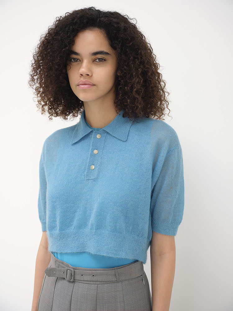 KID MOHAIR SHEER KNIT SHORT POLO