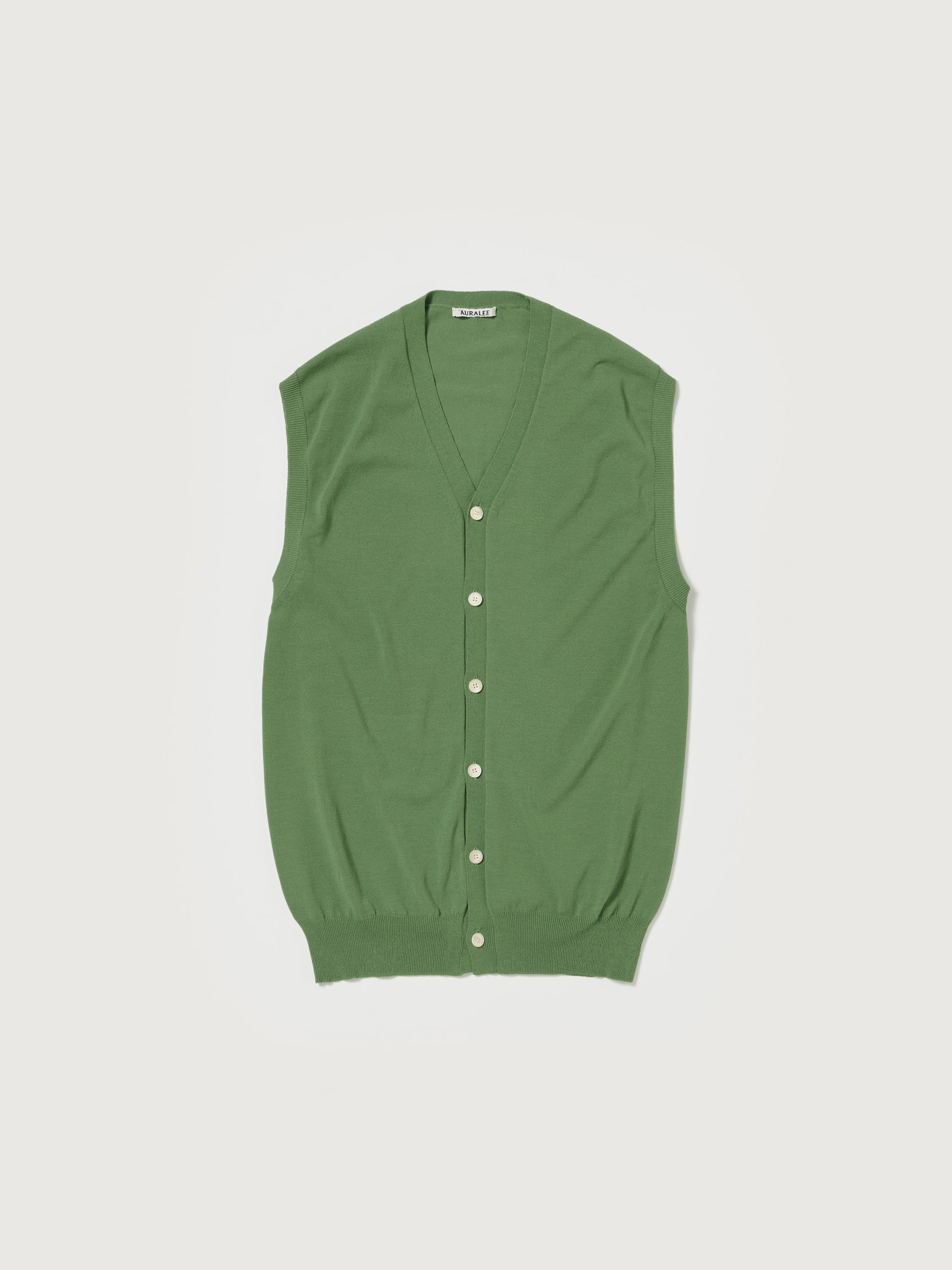 SUPER HARD TWIST WOOL KNIT V-NECK VEST 詳細画像 SAGE GREEN 1