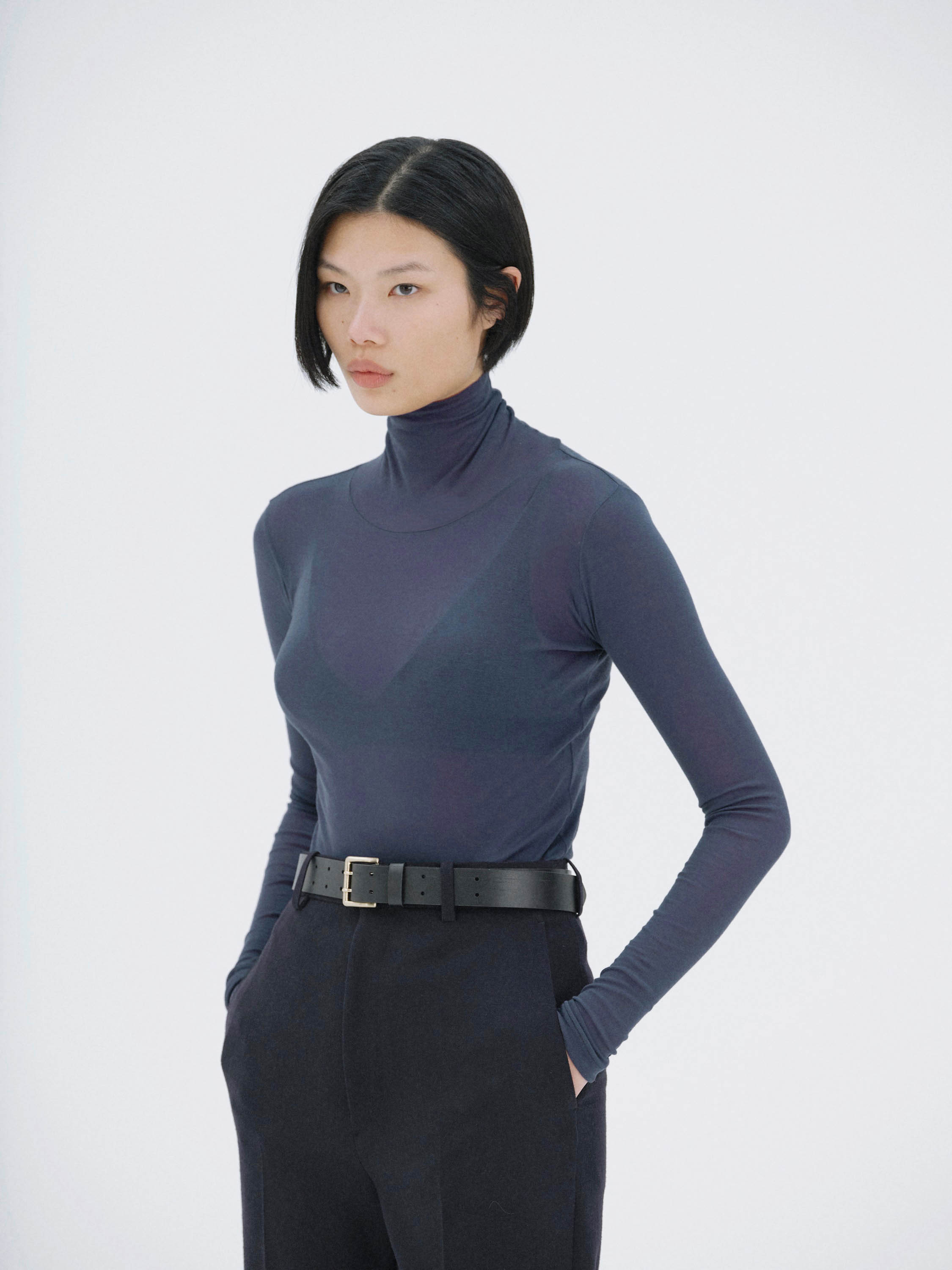 SUPER HIGH GAUGE SHEER RIB TURTLE NECK L/S TEE 詳細画像 NAVY 1