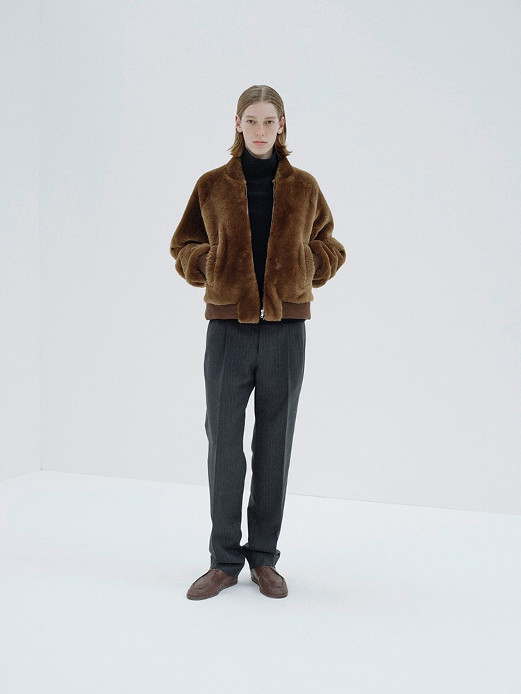 STRAIGHT MERINO MOUTON FUR ZIP BLOUSON