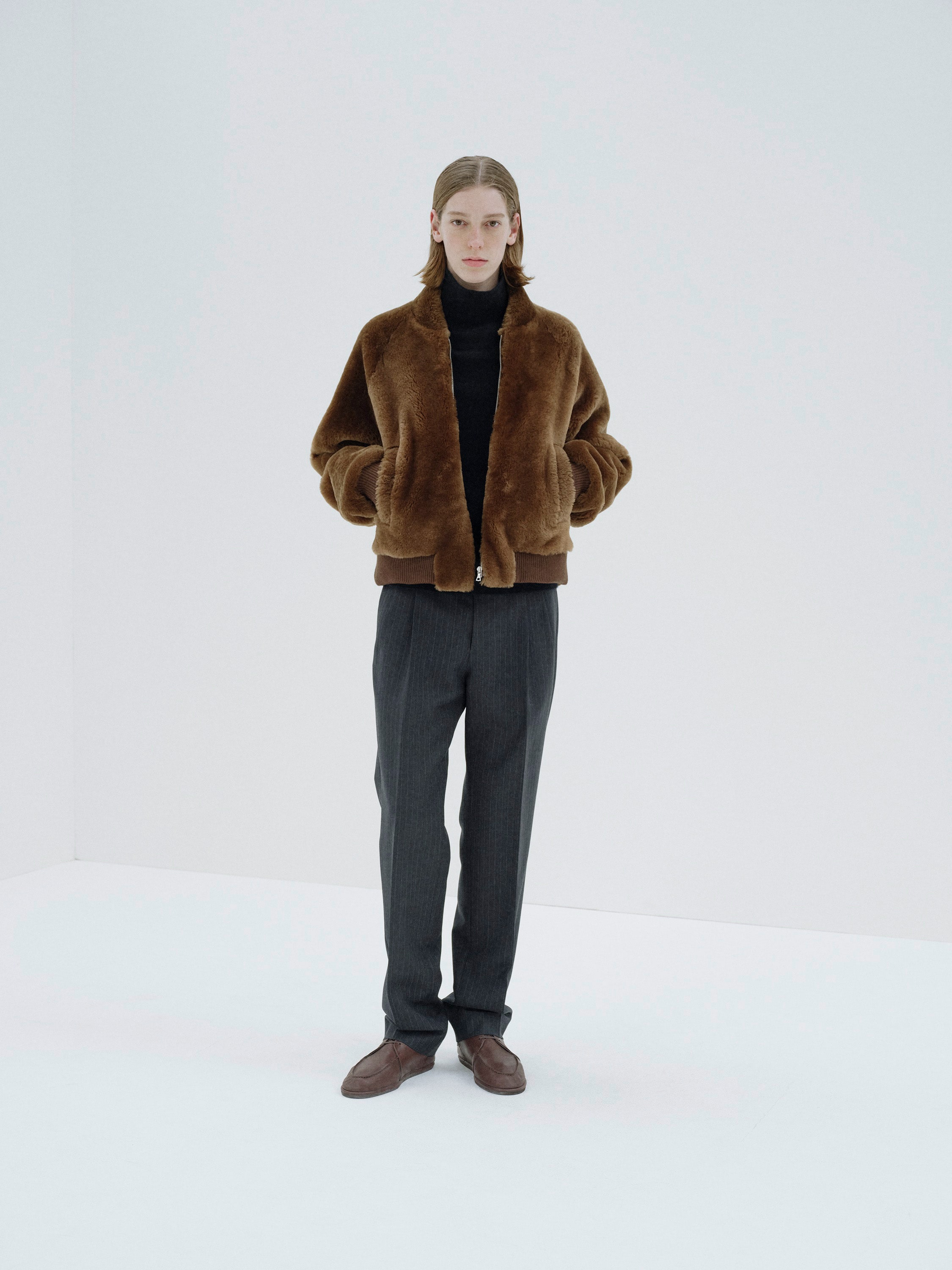 STRAIGHT MERINO MOUTON FUR ZIP BLOUSON 詳細画像 BROWN 1