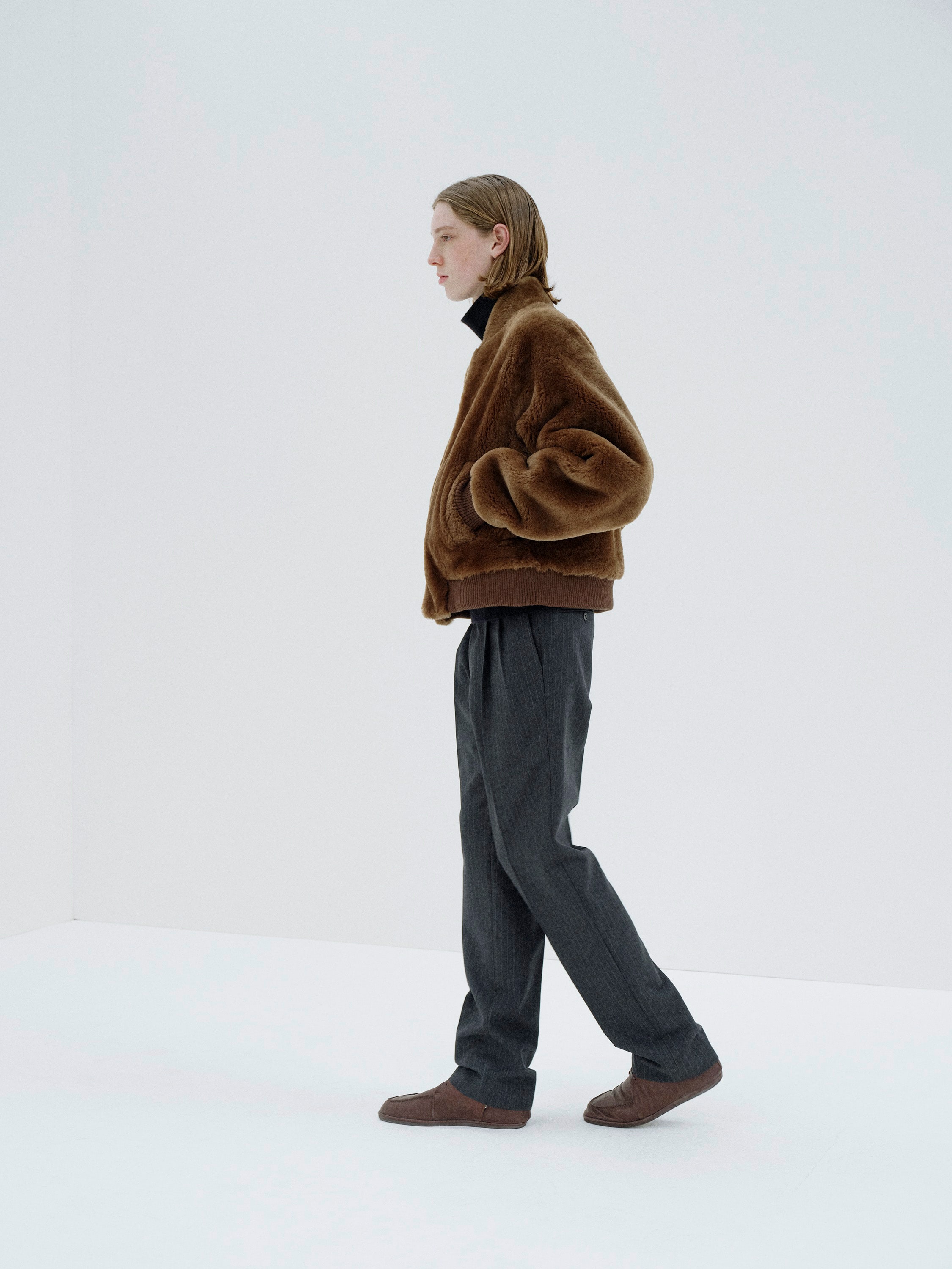 STRAIGHT MERINO MOUTON FUR ZIP BLOUSON 詳細画像 BROWN 3