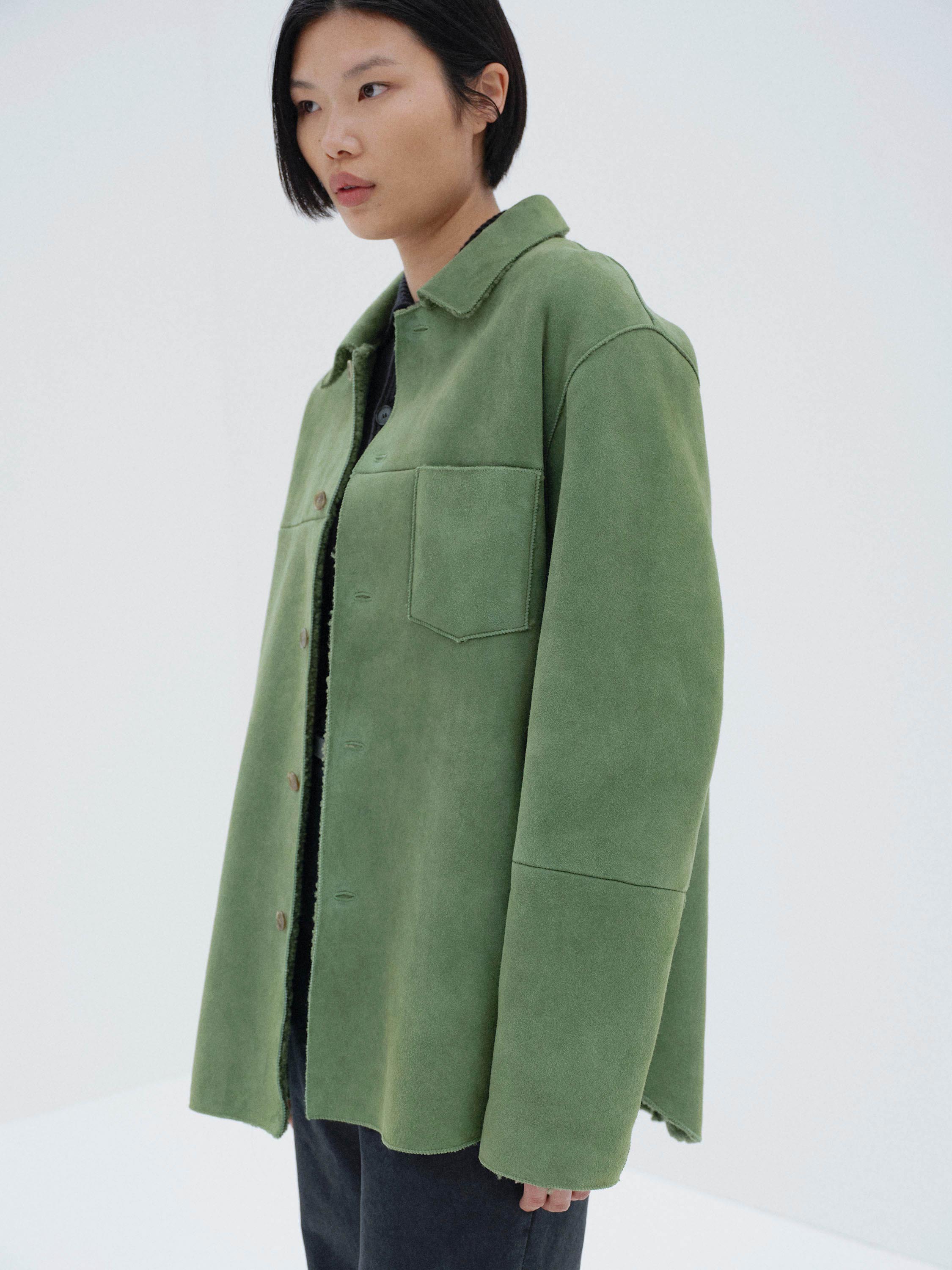 MERINO MOUTON SHIRT BLOUSON 詳細画像 DUSTY GREEN 4