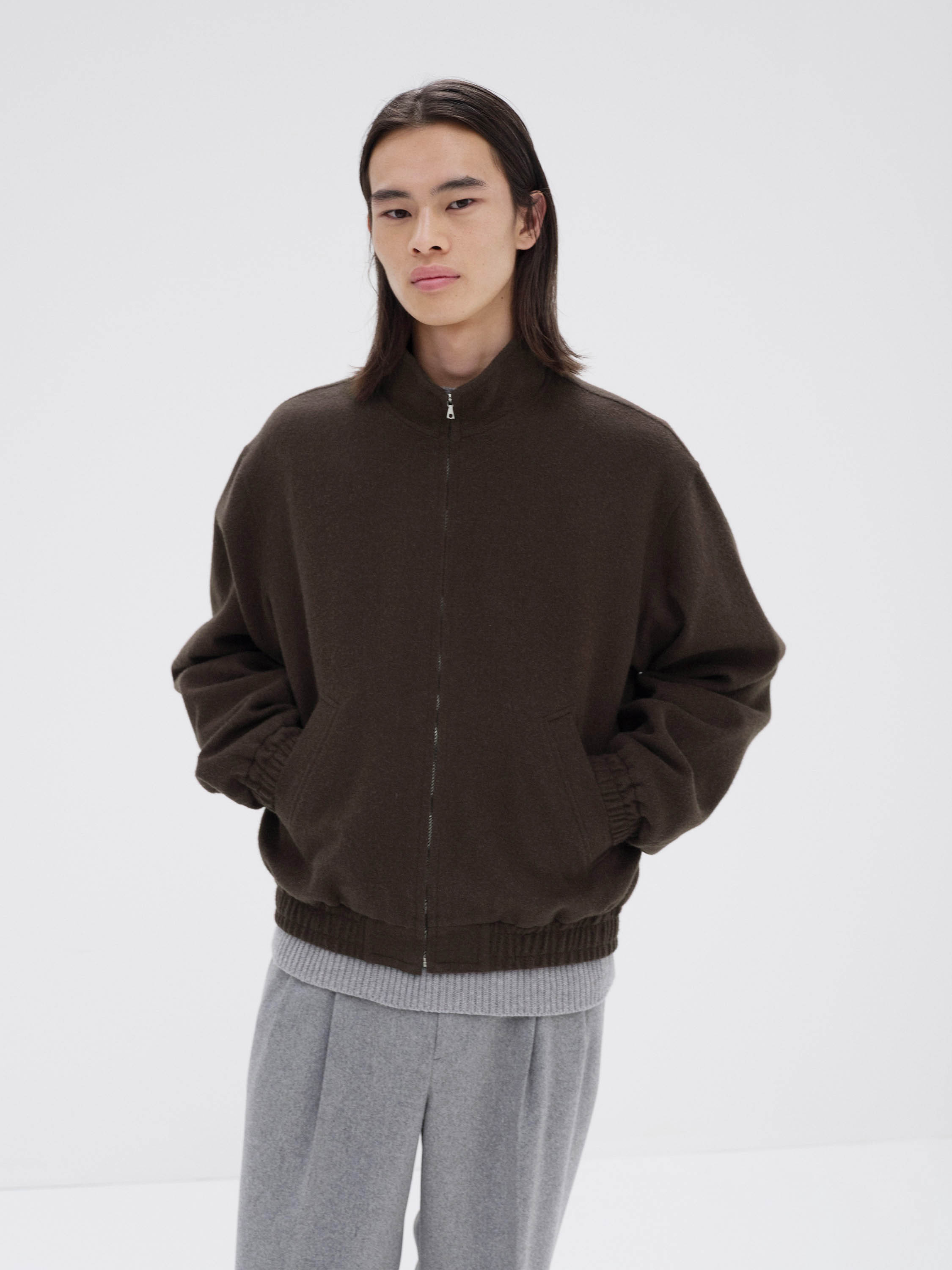 AURALEE|HOOD/ZIP-UP (BABY CAMEL FLANNEL P/O PARKA DARK BABY CAMEL FLANNEL ZIP BLOUSON - AURALEE Official Website