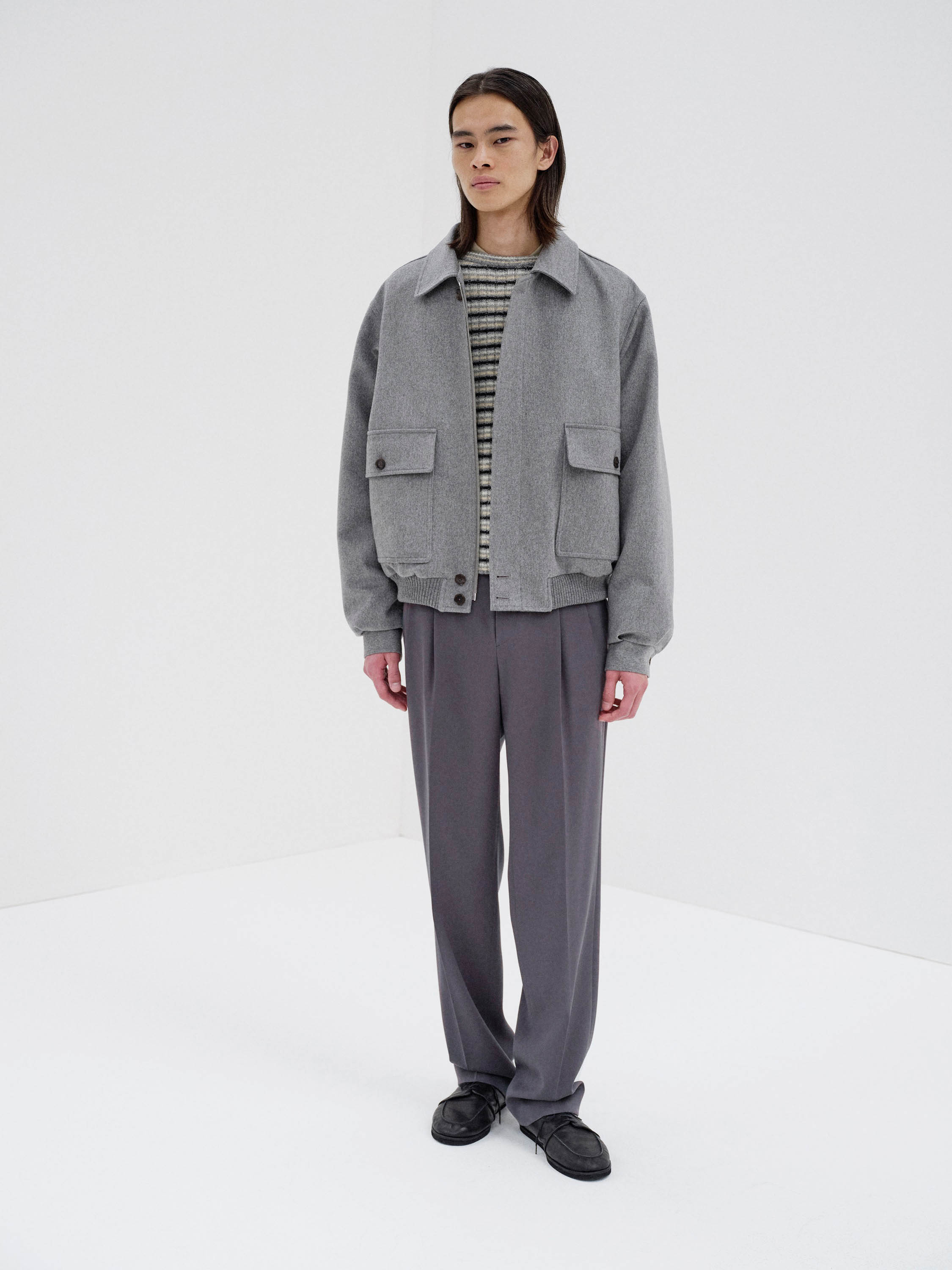 CASHMERE MOLESKIN ZIP BLOUSON 詳細画像 TOP GRAY 1