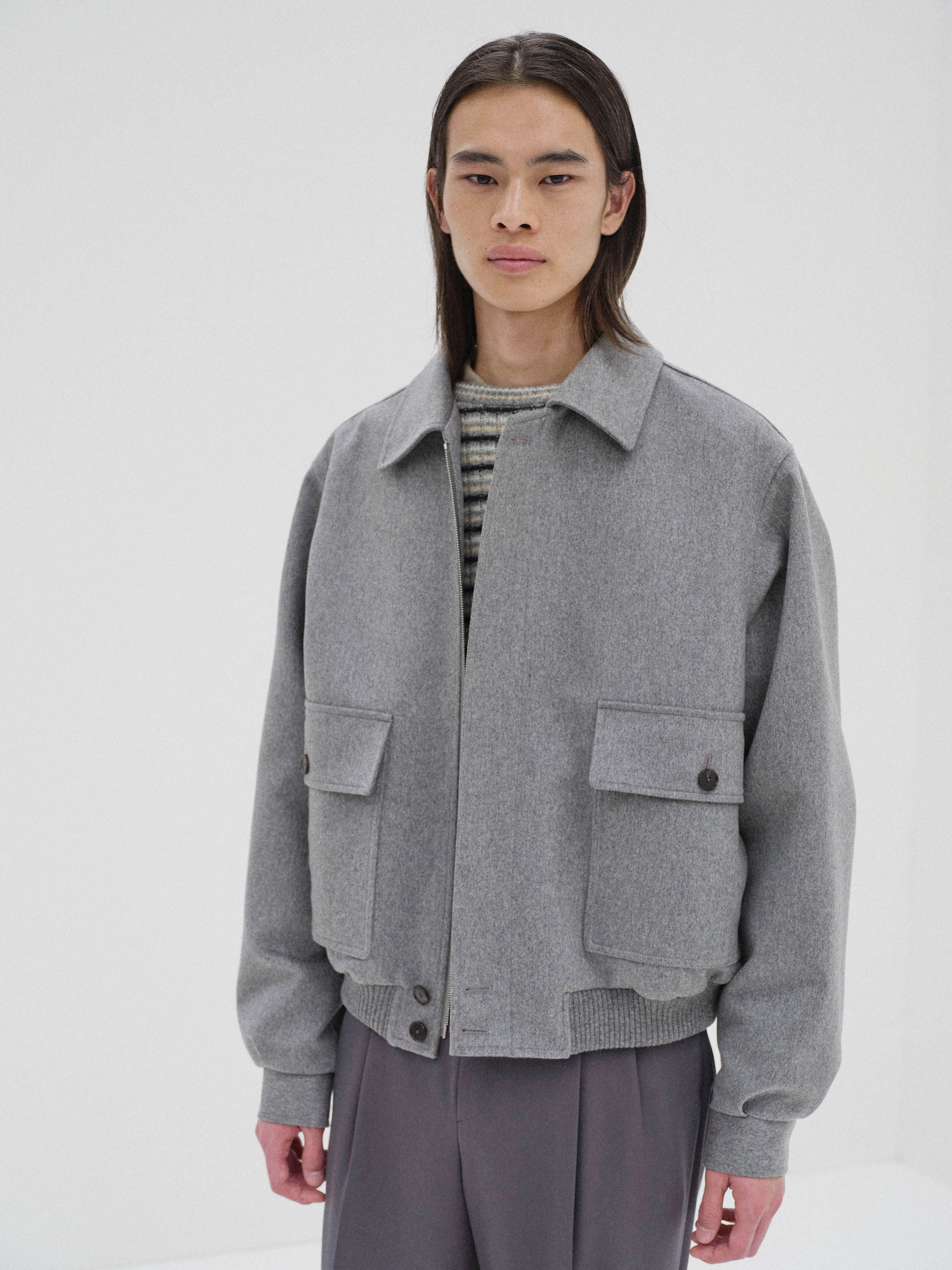 CASHMERE MOLESKIN ZIP BLOUSON 詳細画像 TOP GRAY 3