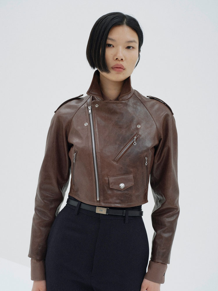 y@さま　3/11決済　LEATHER BLOUSON& SHAGGY KNIT HEAVY LAMB LEATHER CROPPED RIDERS JACKET - AURALEE Official