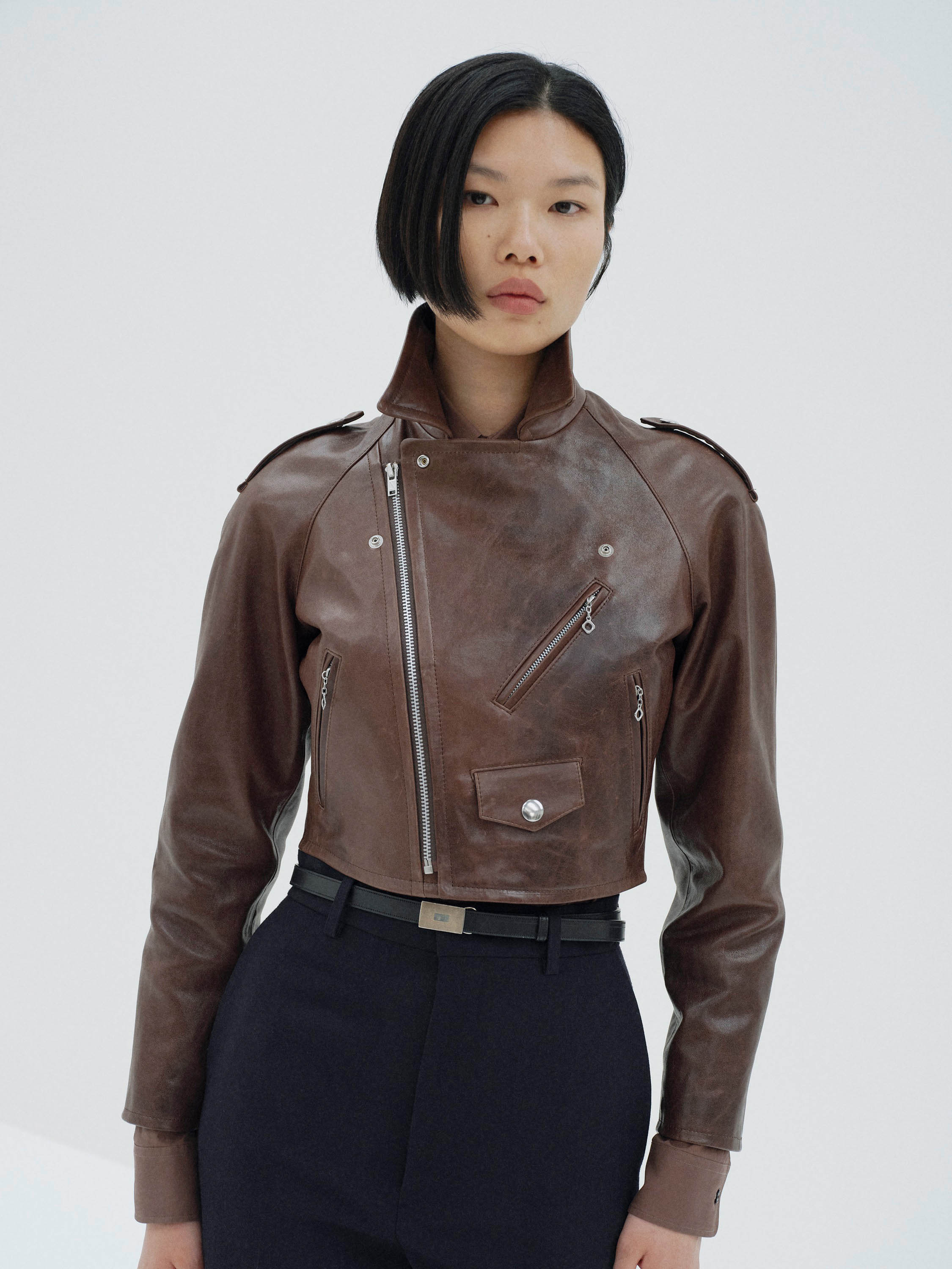 HEAVY LAMB LEATHER CROPPED RIDERS JACKET 詳細画像 DARK BROWN 1