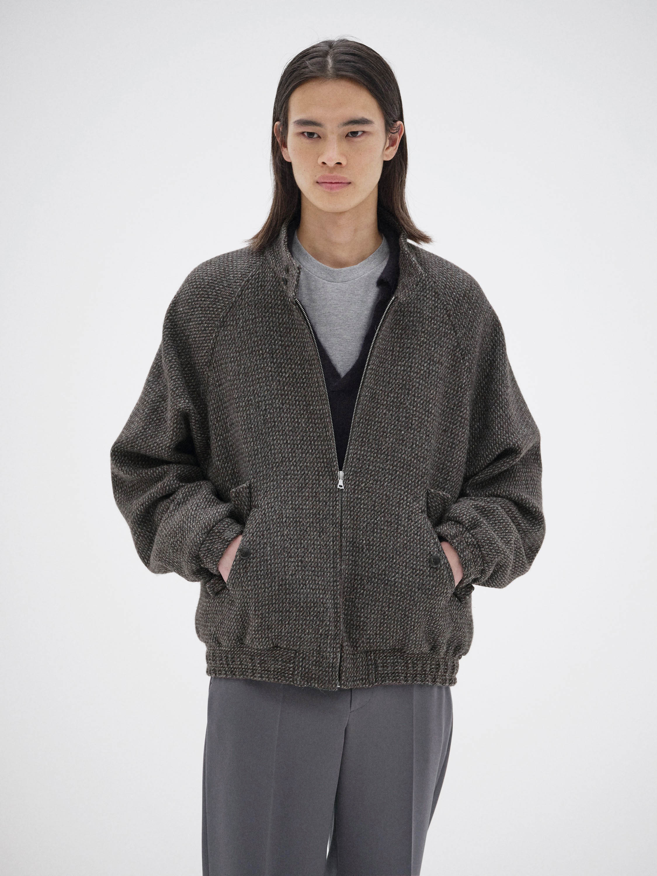 ALPACA WOOL SILK TWEED ZIP BLOUSON 詳細画像 GRAY BROWN HAIRLINE 1
