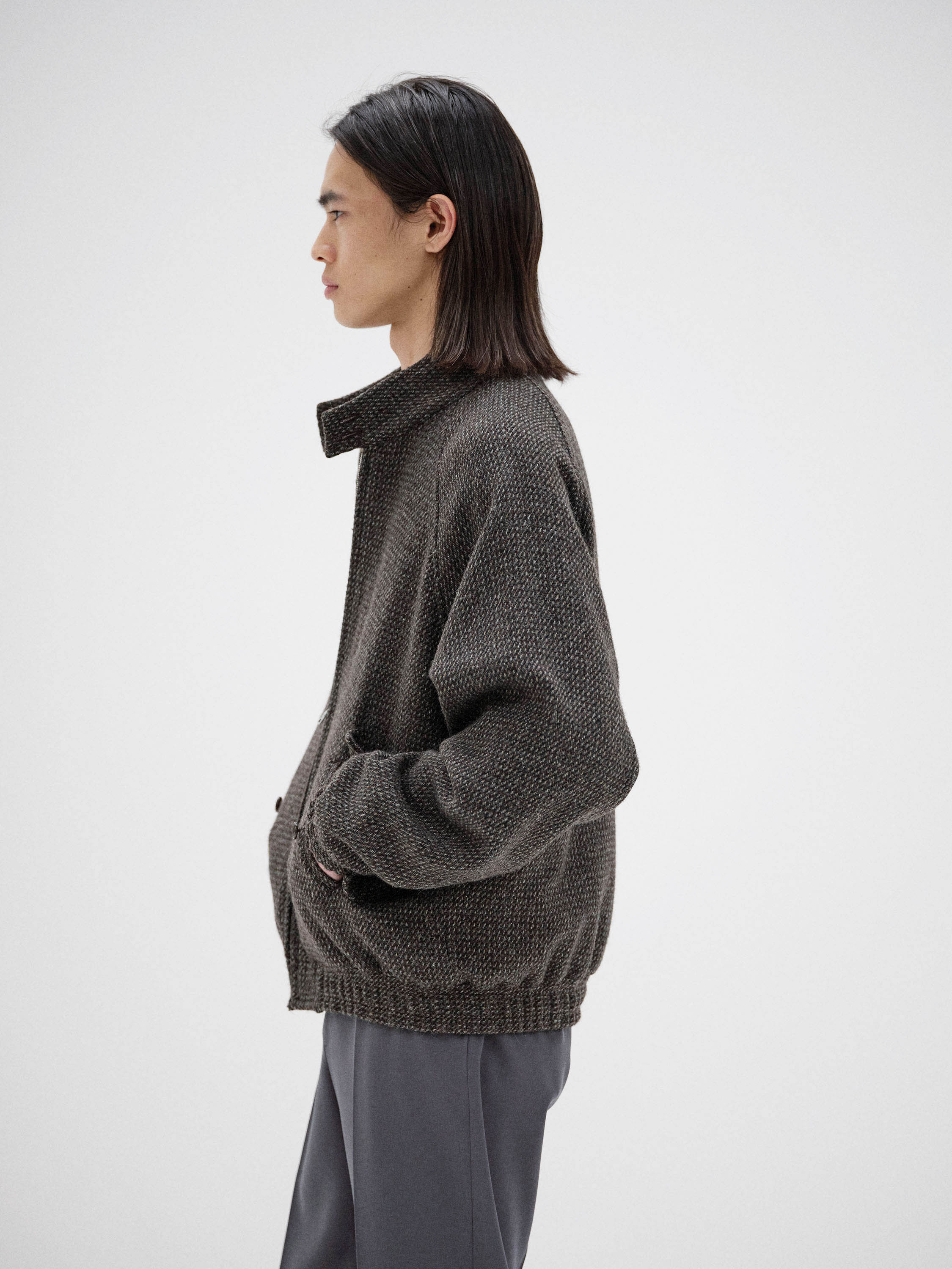 ALPACA WOOL SILK TWEED ZIP BLOUSON 詳細画像 GRAY BROWN HAIRLINE 2