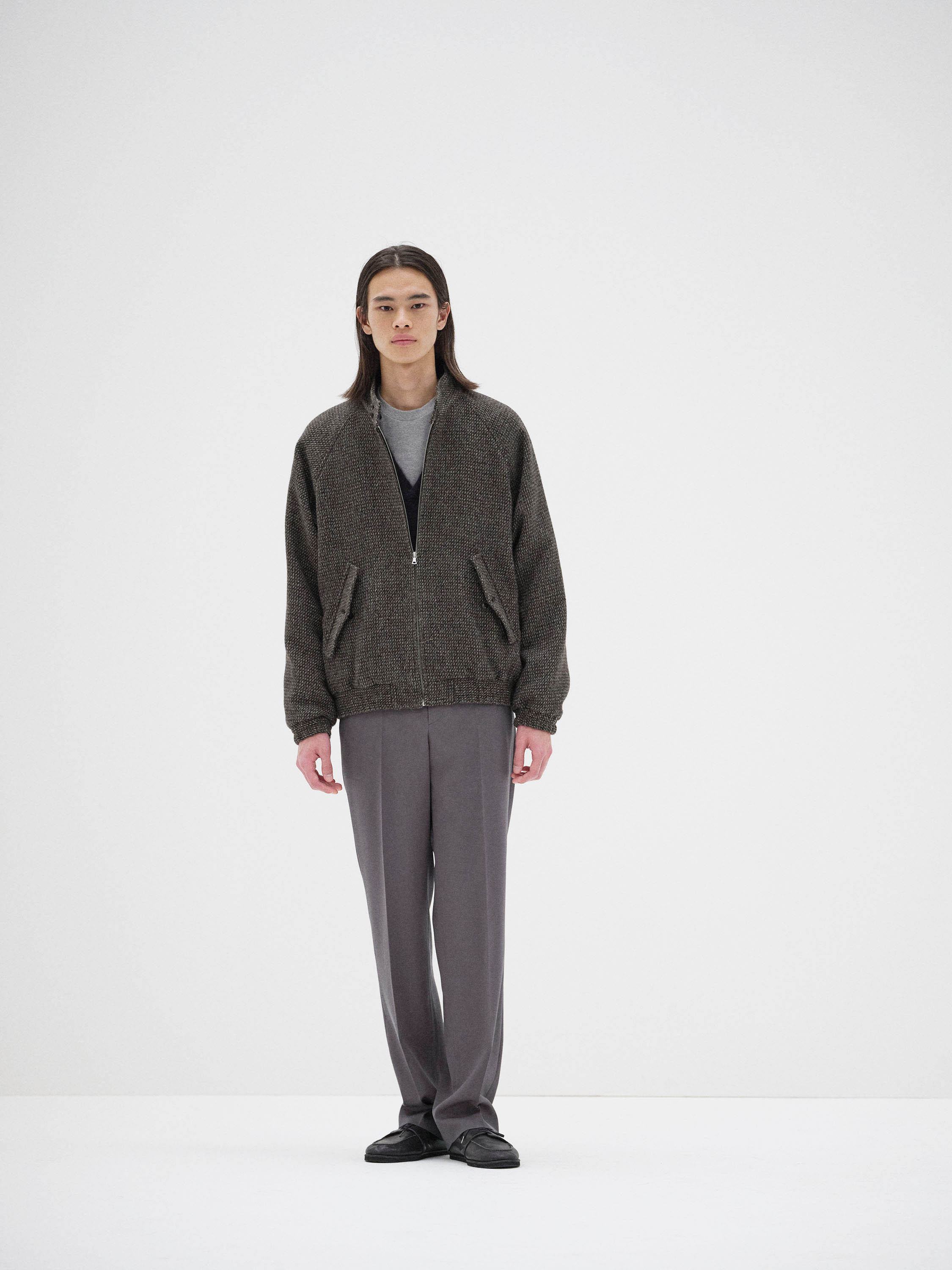 ALPACA WOOL SILK TWEED ZIP BLOUSON 詳細画像 GRAY BROWN HAIRLINE 3