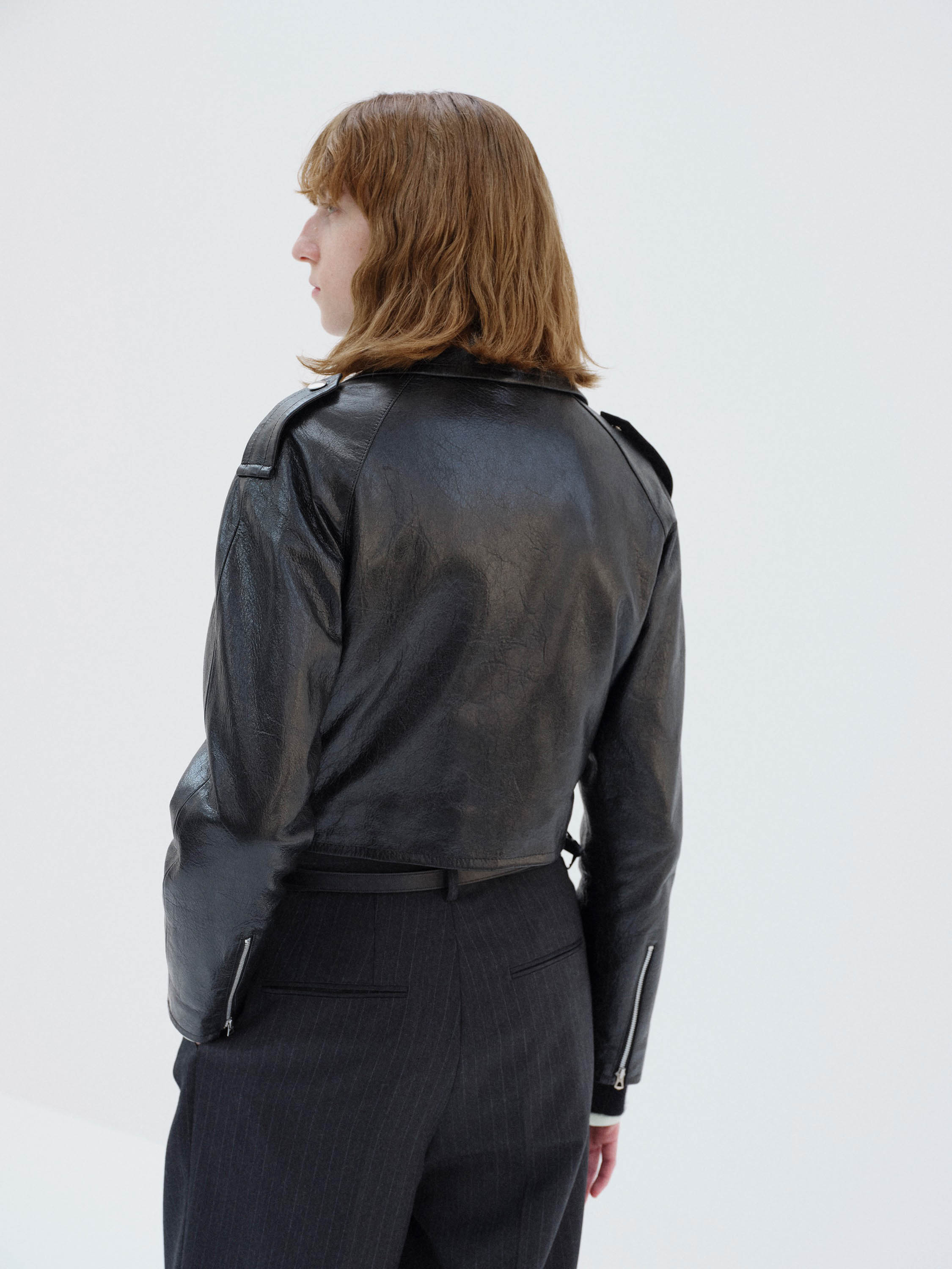 LAMB LEATHER CROPPED RIDERS JACKET 詳細画像 BLACK 3