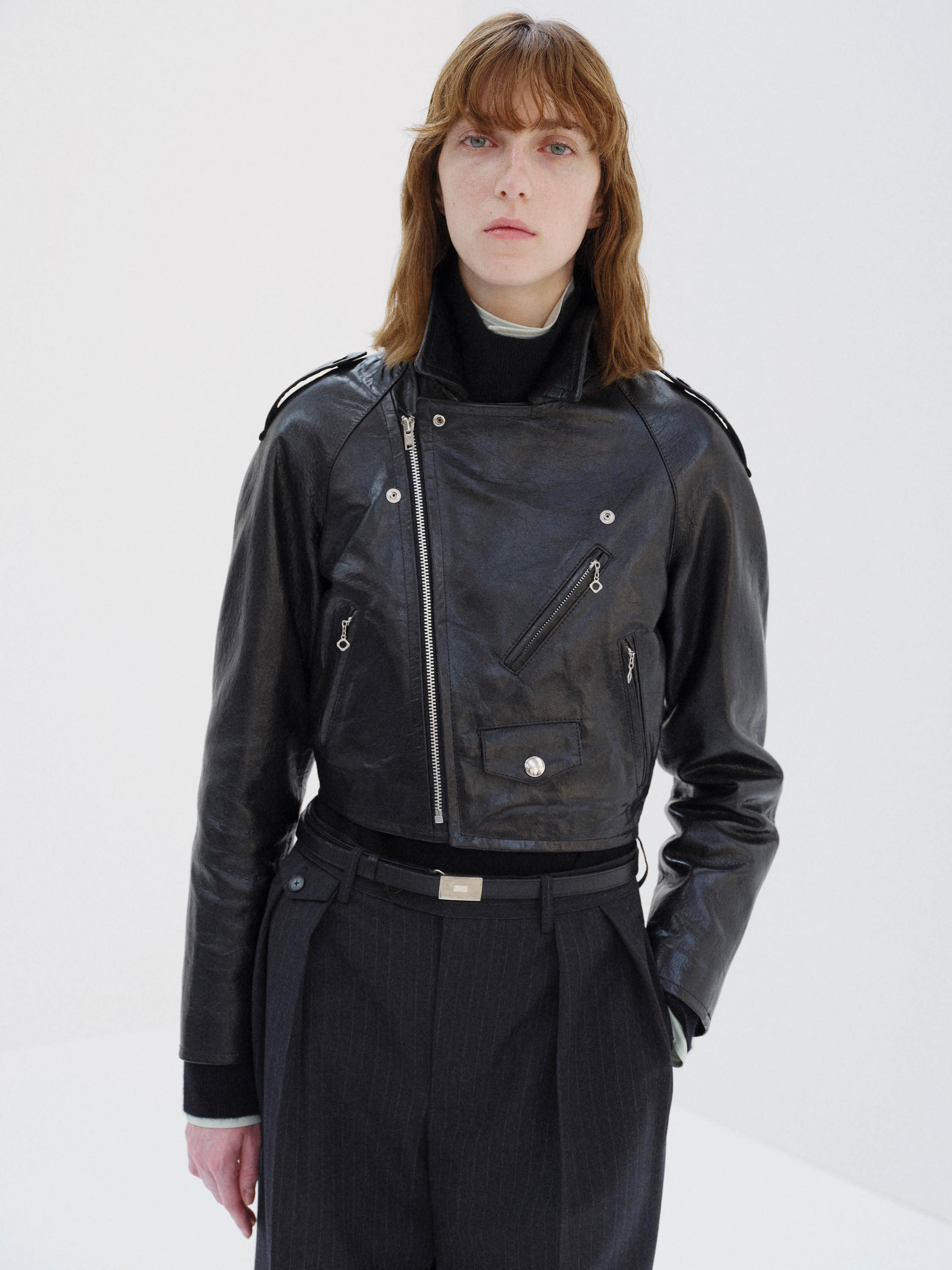 LAMB LEATHER CROPPED RIDERS JACKET 詳細画像 BLACK 4