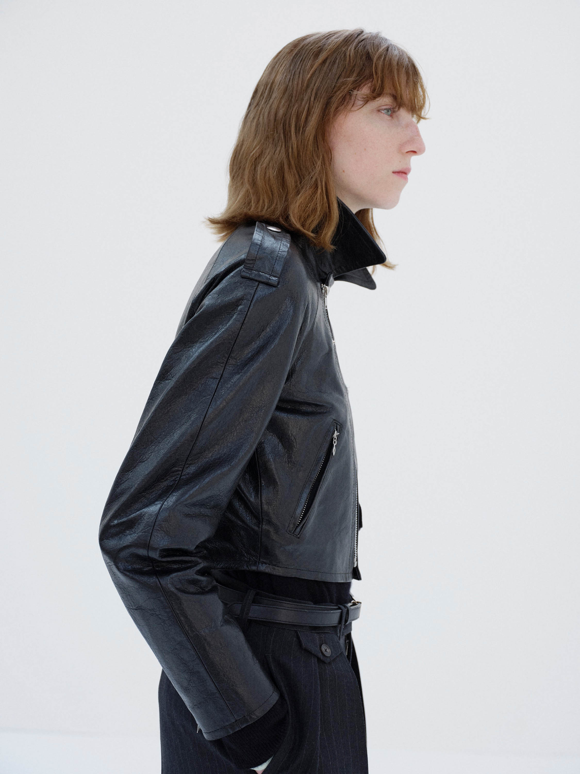 LAMB LEATHER CROPPED RIDERS JACKET 詳細画像 BLACK 6