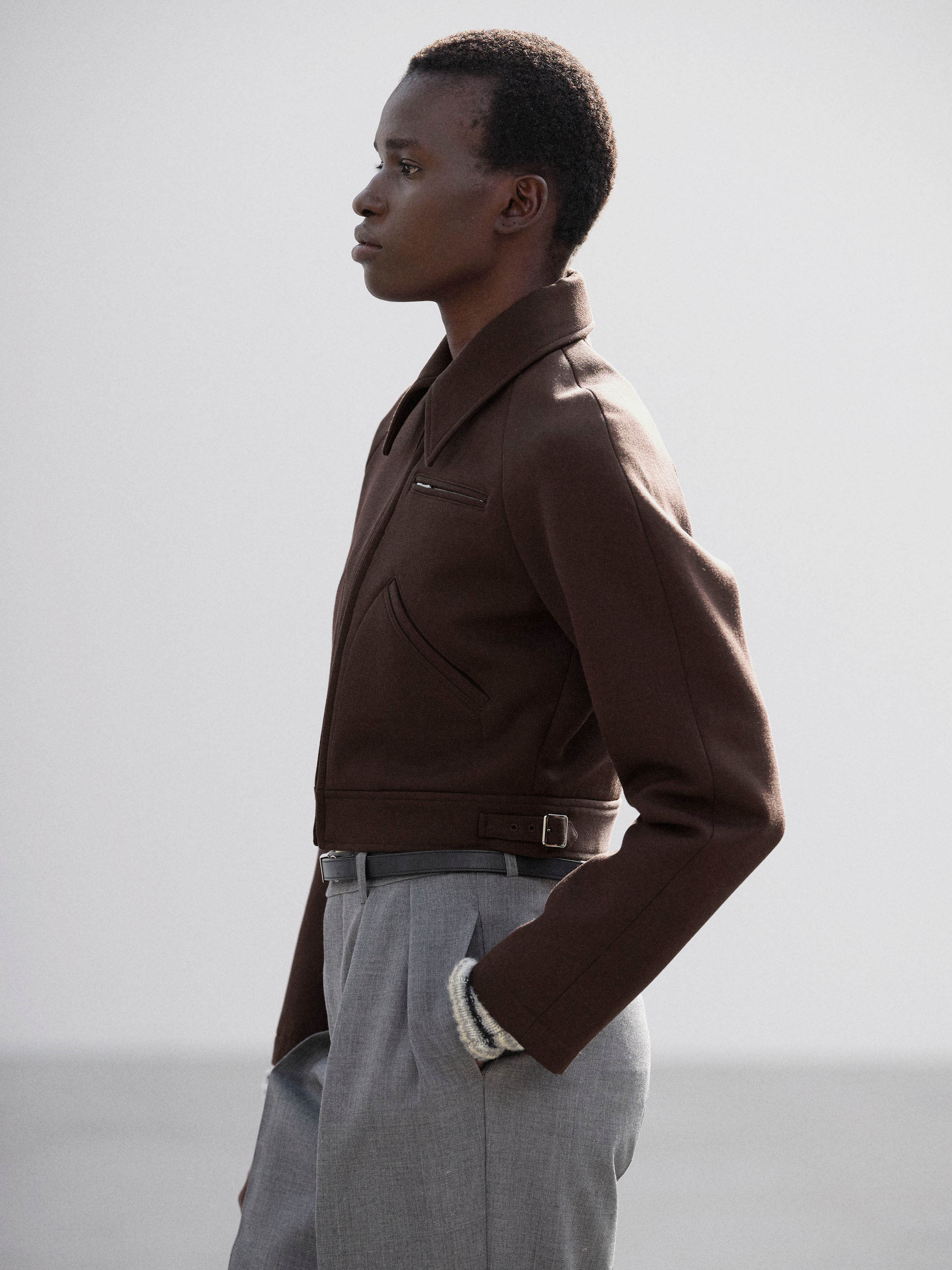 TWISTED DOUBLE CLOTH CROPPED ZIP BLOUSON 詳細画像 DARK BROWN 3