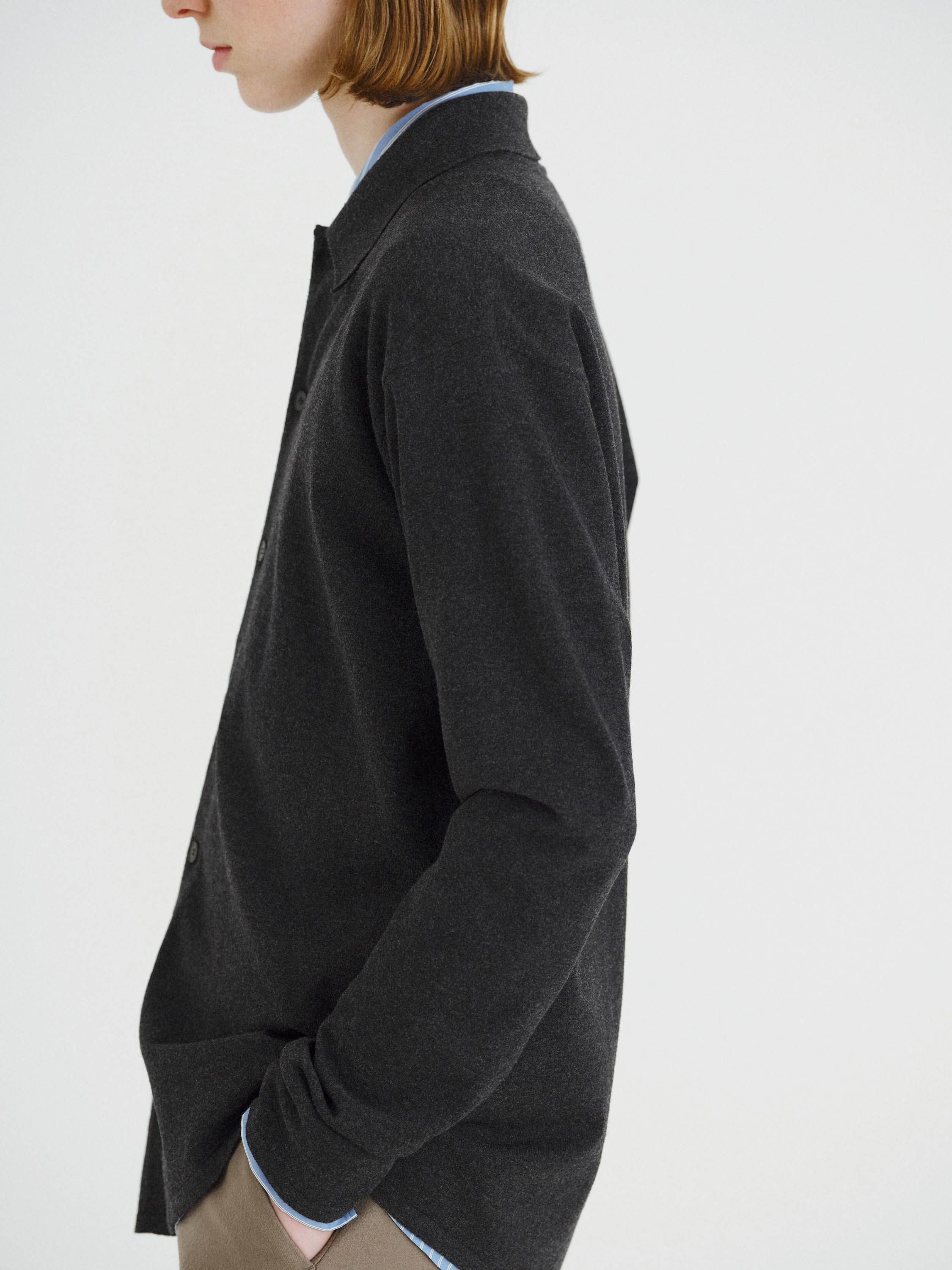 HIGH TWIST WOOL KNIT SHIRT CARDIGAN 詳細画像 CHARCOAL 3
