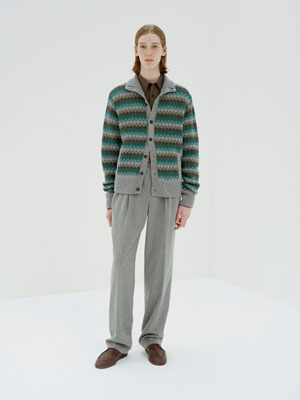CASHMERE JACQUARD KNIT HIGH-NECK CARDIGAN