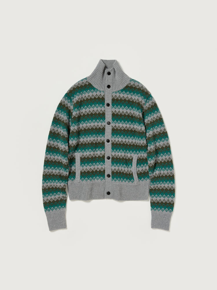 CASHMERE JACQUARD KNIT HIGH-NECK CARDIGAN