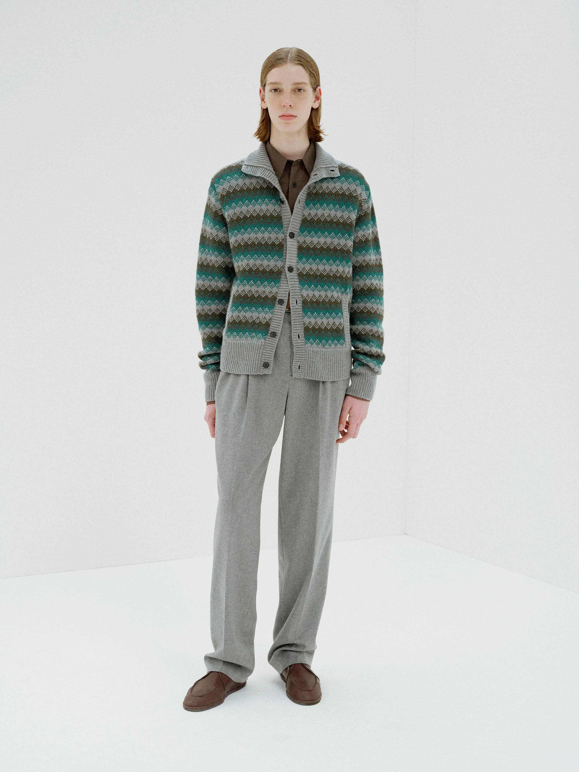 CASHMERE JACQUARD KNIT HIGH-NECK CARDIGAN 詳細画像 GRAY GREEN 1