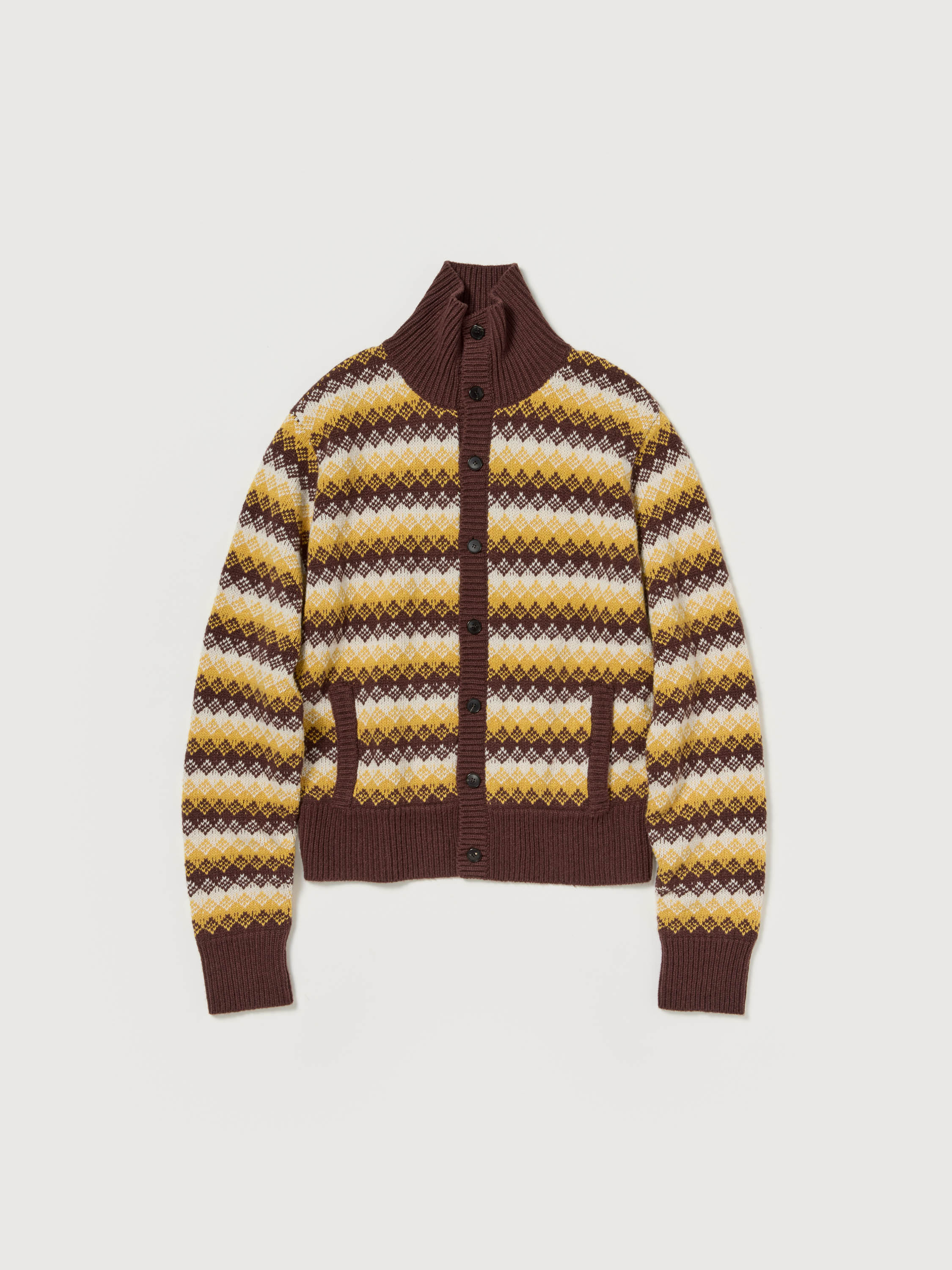 CASHMERE JACQUARD KNIT HIGH-NECK CARDIGAN - AURALEE Official