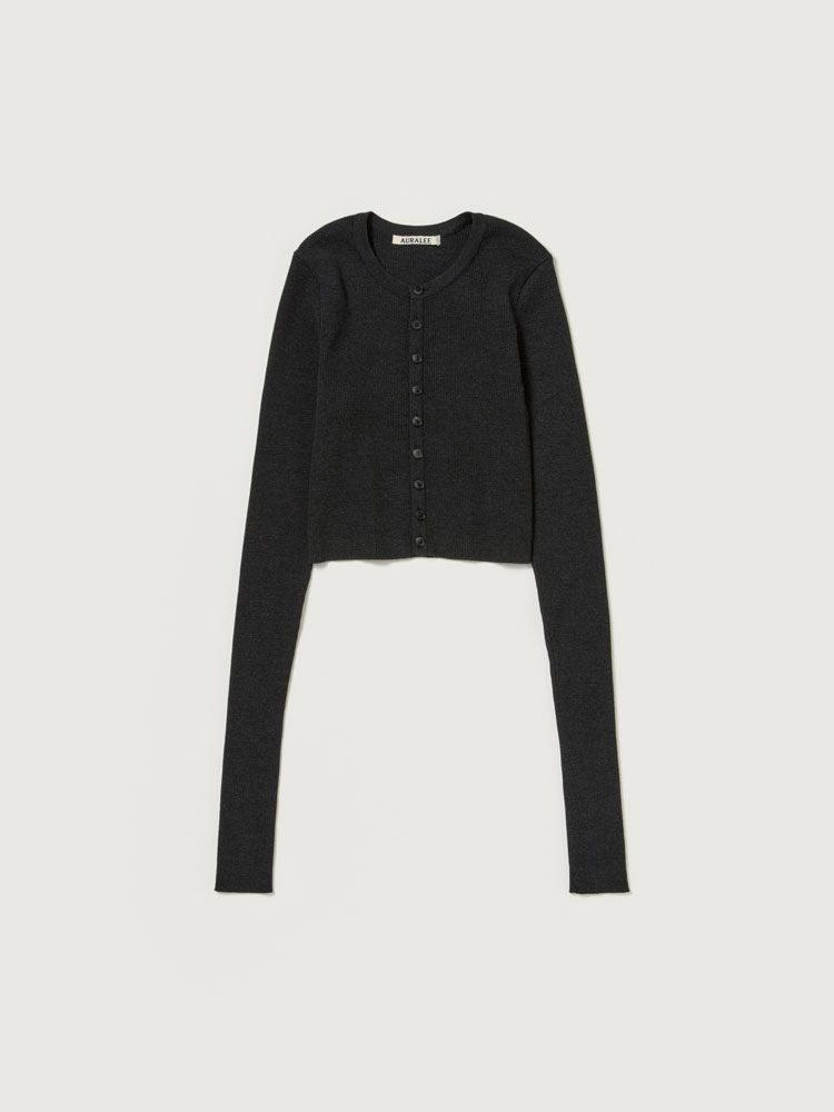 SUPER FINE WOOL HIGH GAUGE RIB KNIT SHORT CARDIGAN