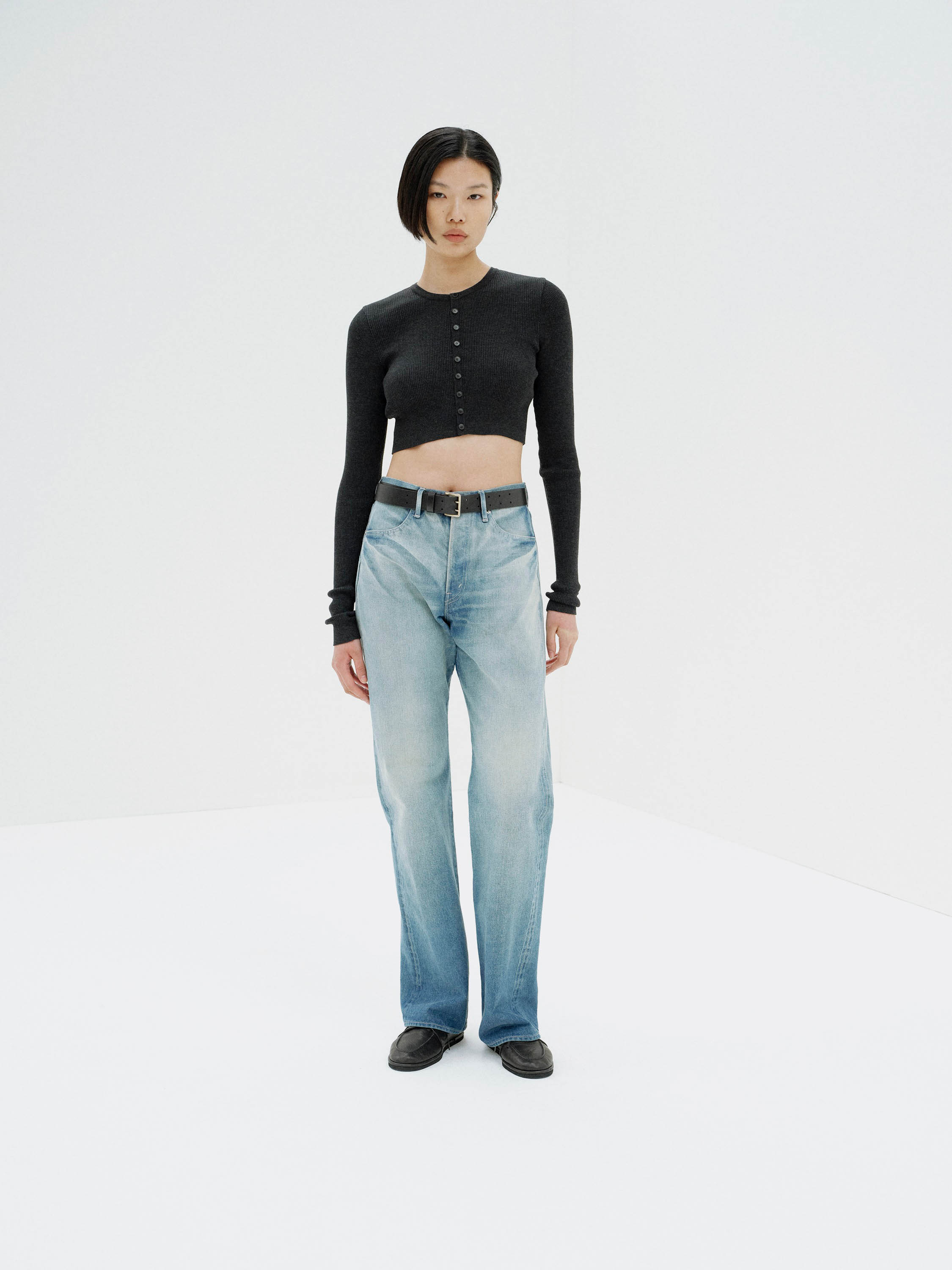 SUPER FINE WOOL HIGH GAUGE RIB KNIT SHORT CARDIGAN 詳細画像 TOP CHARCOAL 1