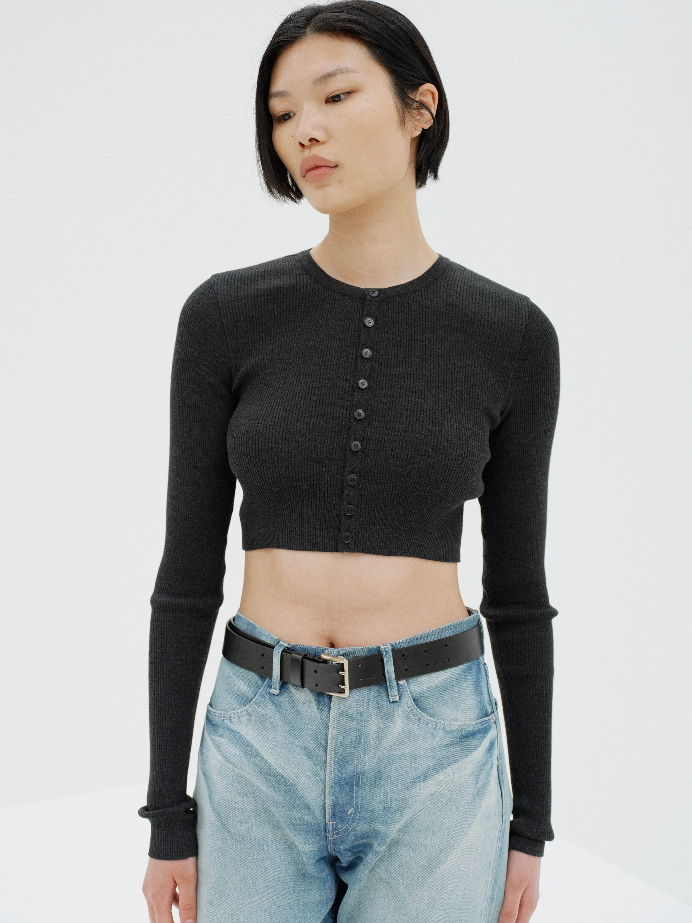 SUPER FINE WOOL HIGH GAUGE RIB KNIT SHORT CARDIGAN 詳細画像 TOP CHARCOAL 2