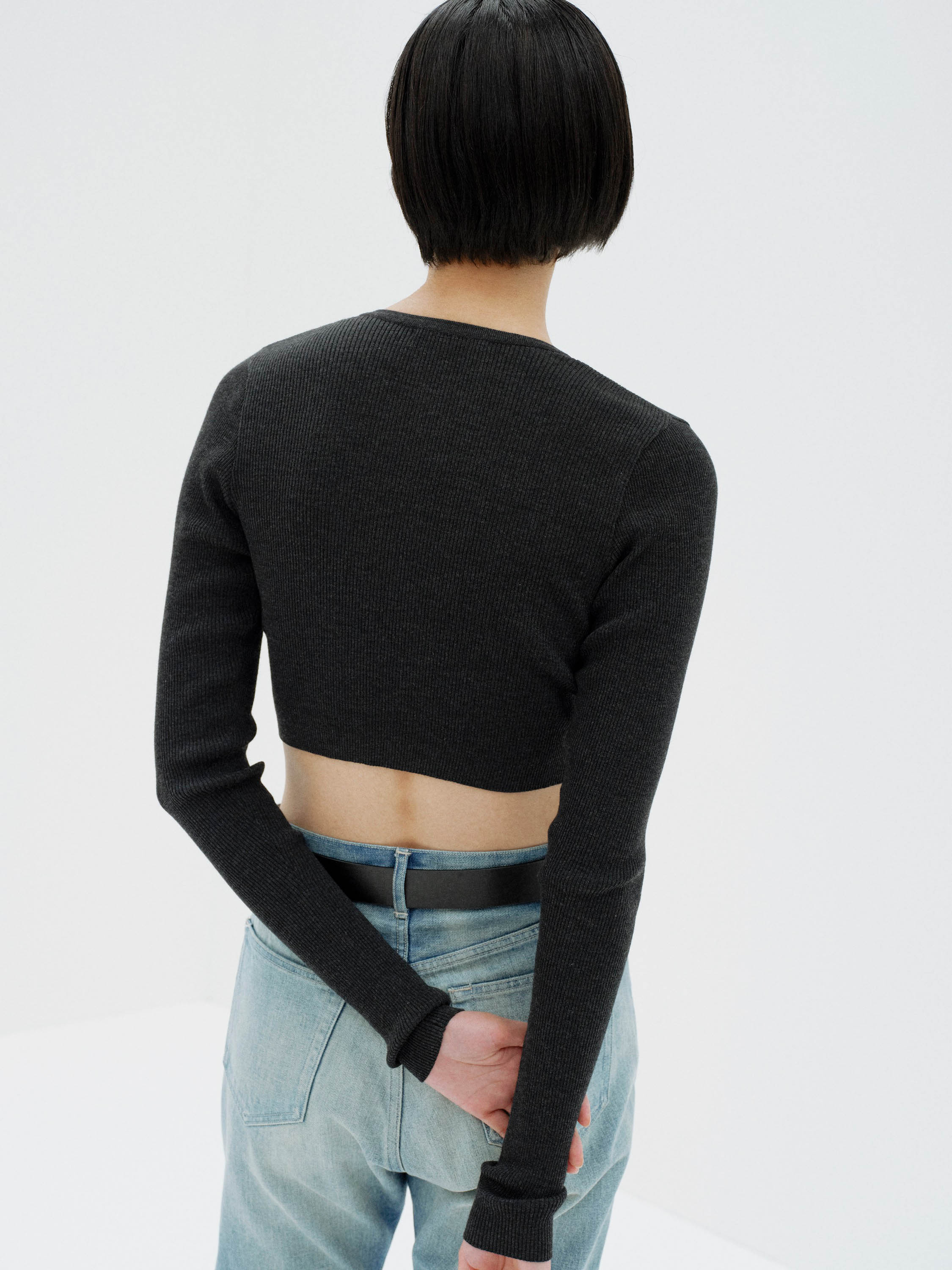 SUPER FINE WOOL HIGH GAUGE RIB KNIT SHORT CARDIGAN 詳細画像 TOP CHARCOAL 3