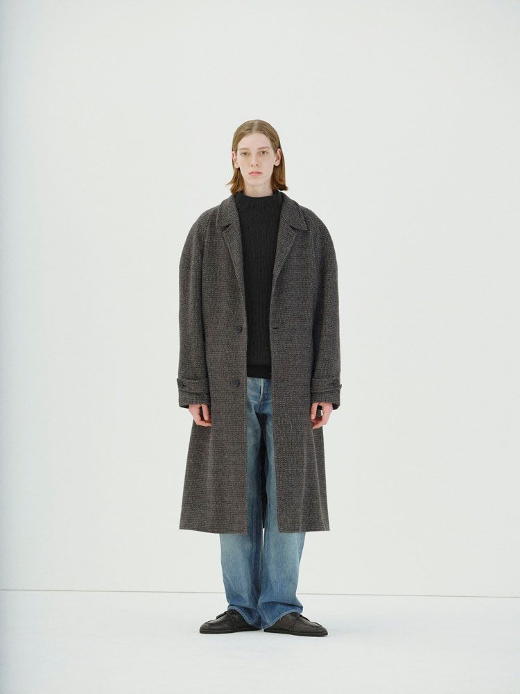 ALPACA WOOL SILK TWEED SOUTIEN COLLAR COAT