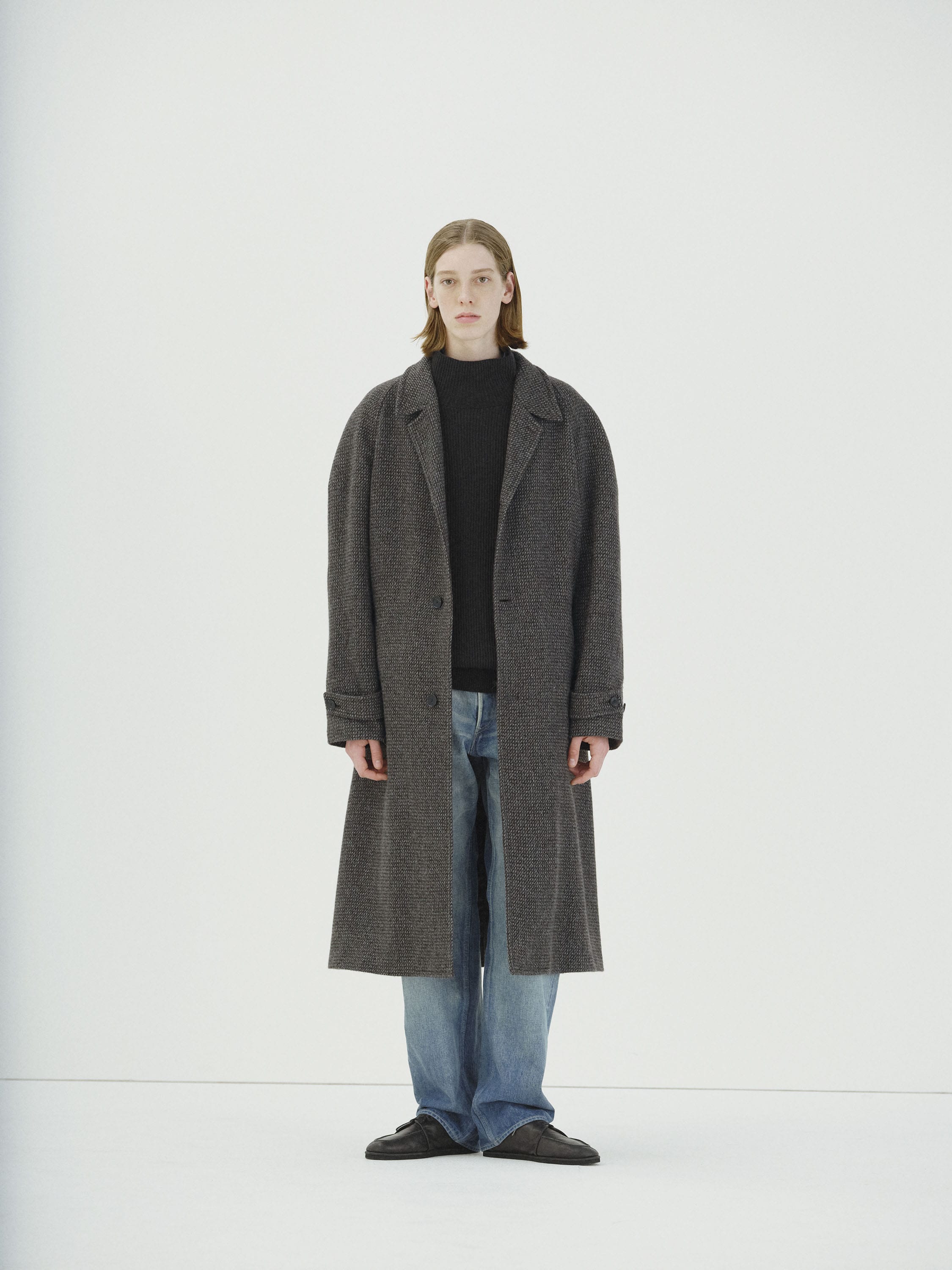 ALPACA WOOL SILK TWEED SOUTIEN COLLAR COAT 詳細画像 GRAY BROWN HAIRLINE 1