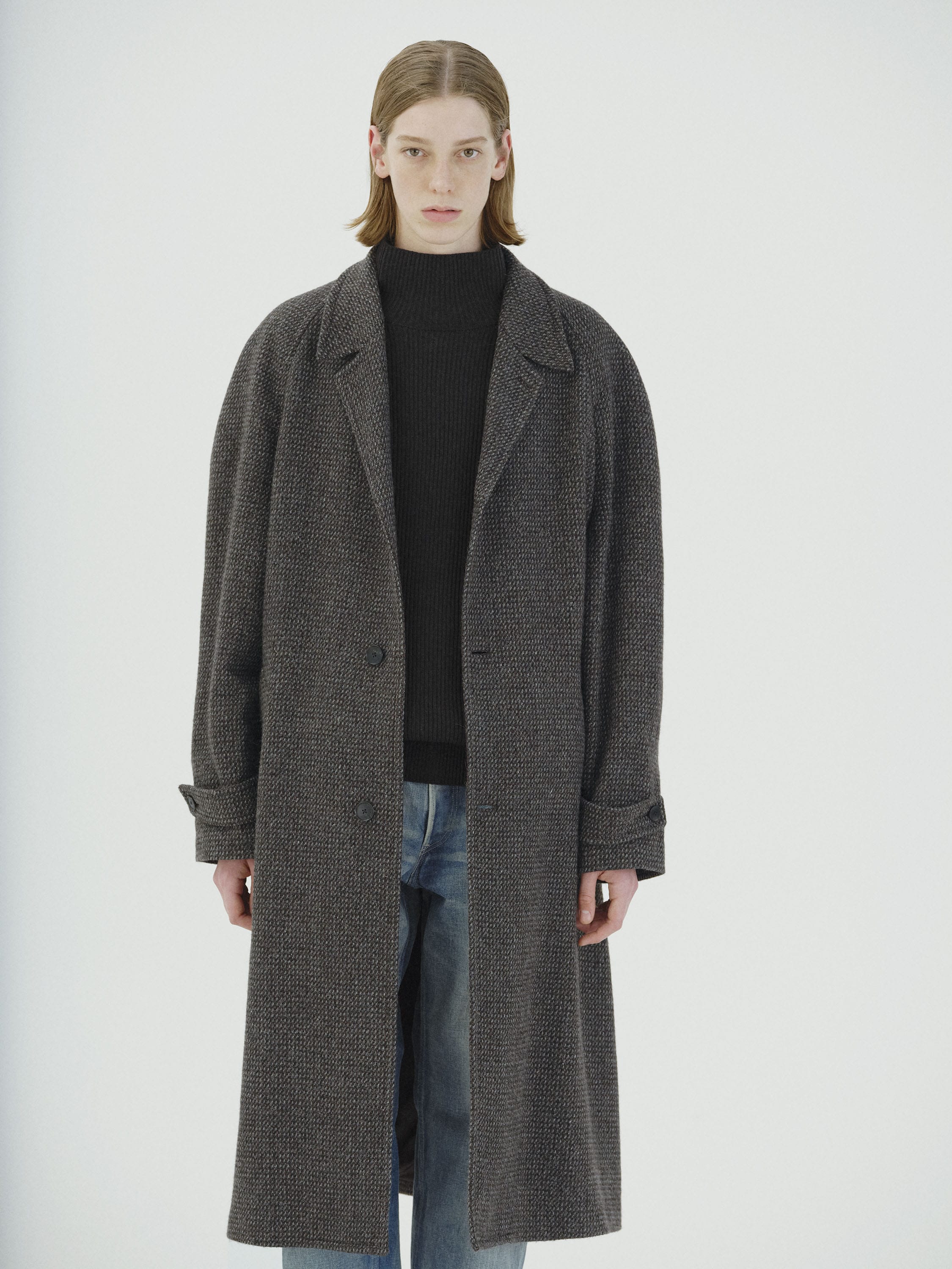 ALPACA WOOL SILK TWEED SOUTIEN COLLAR COAT 詳細画像 GRAY BROWN HAIRLINE 2