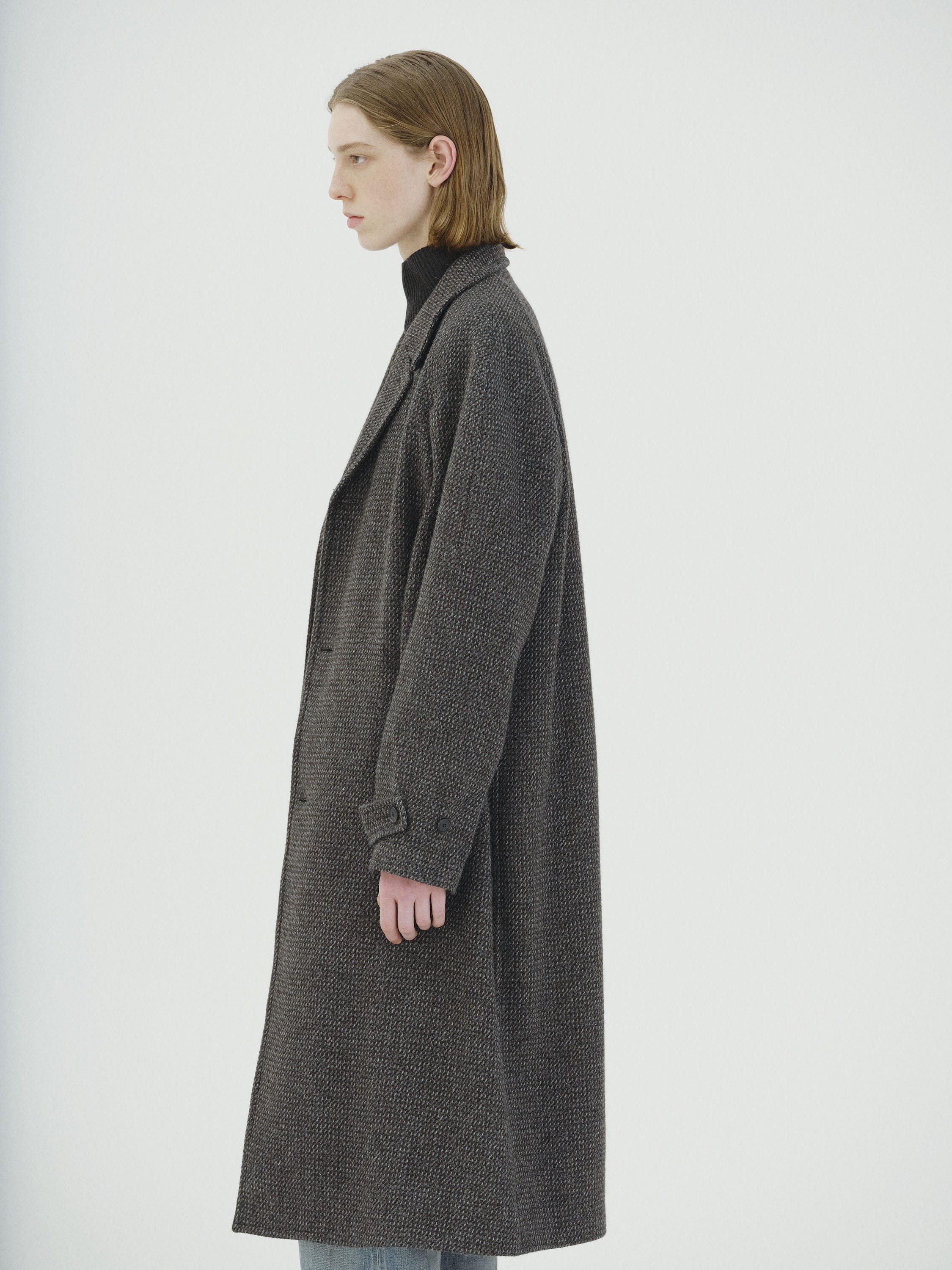 ALPACA WOOL SILK TWEED SOUTIEN COLLAR COAT 詳細画像 GRAY BROWN HAIRLINE 3