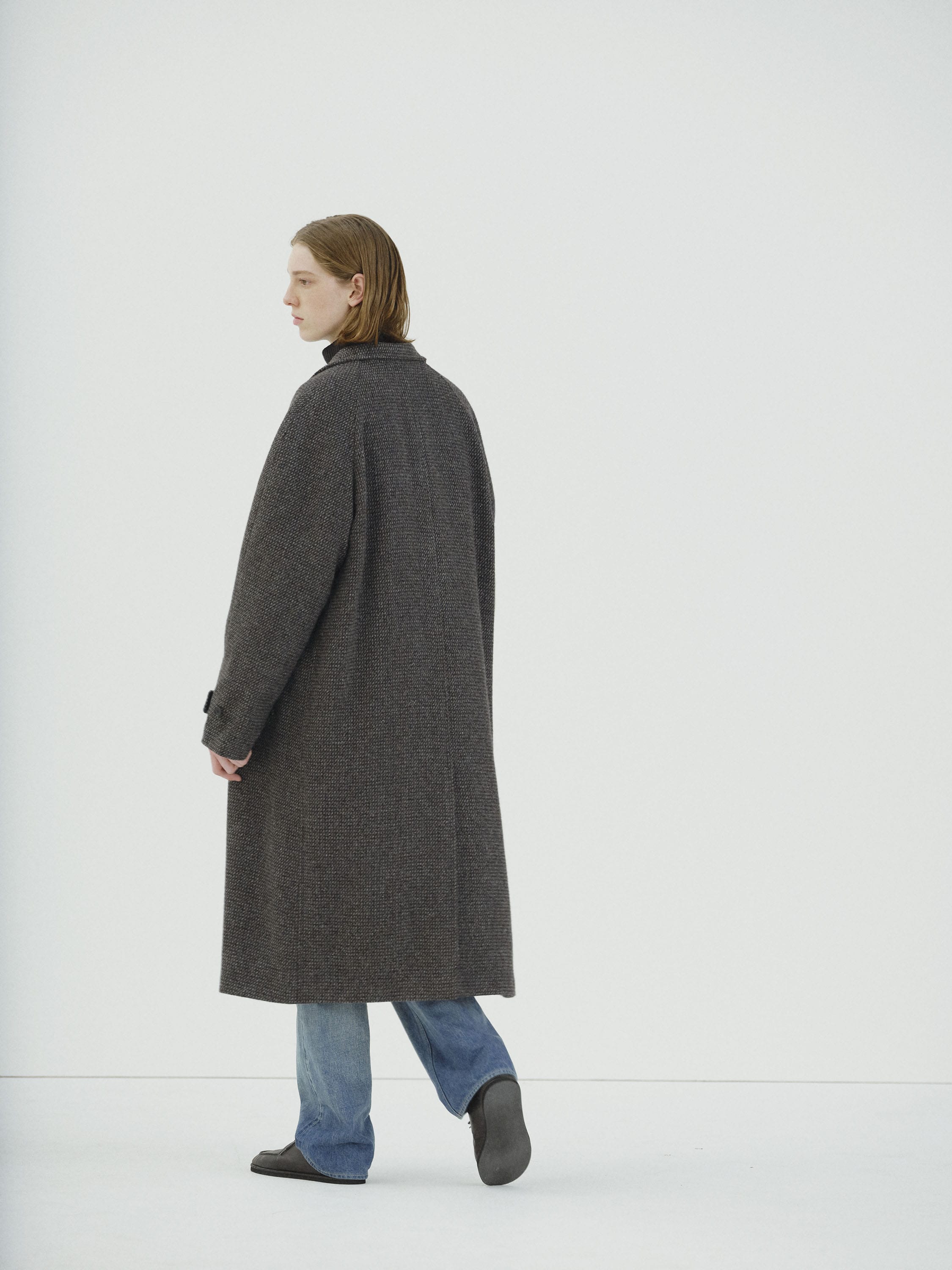 ALPACA WOOL SILK TWEED SOUTIEN COLLAR COAT 詳細画像 GRAY BROWN HAIRLINE 4