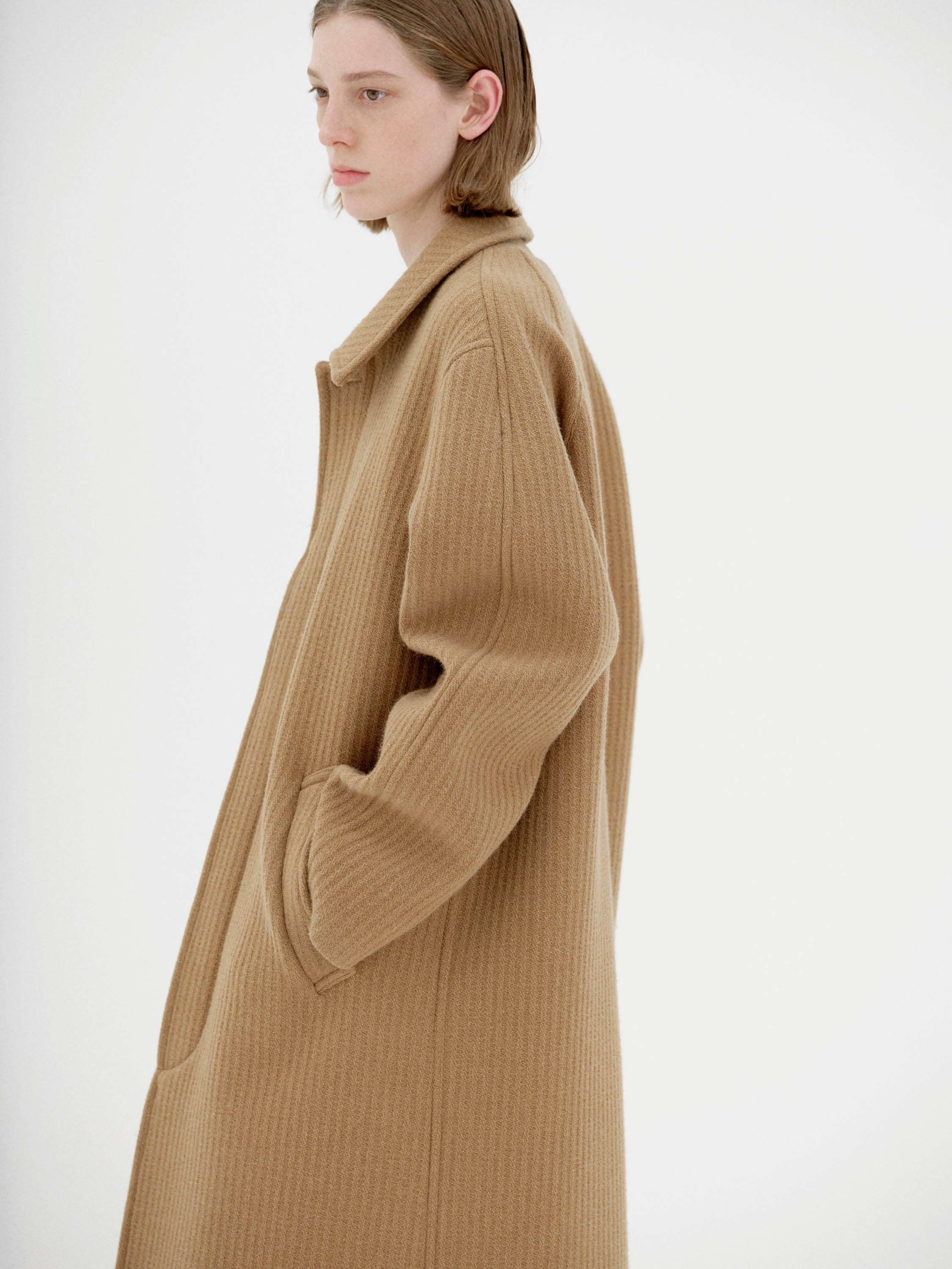 SPONGE BONDED WIDE WALE WOOL SOUTIEN COLLAR COAT 詳細画像 CAMEL 3