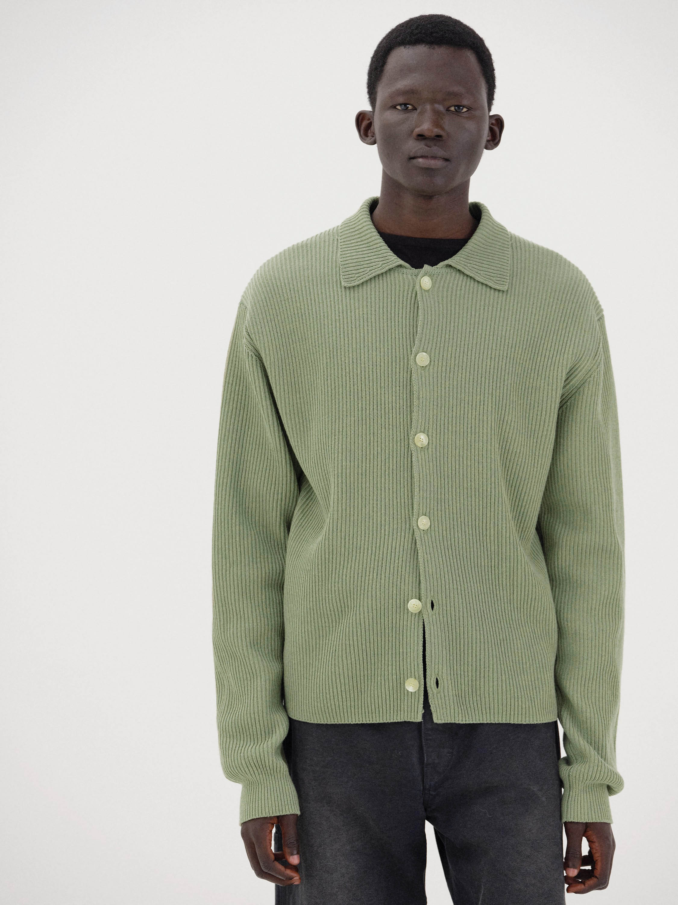 SUPER FINE WOOL RIB KNIT SHIRT CARDIGAN 詳細画像 DUSTY GREEN 2