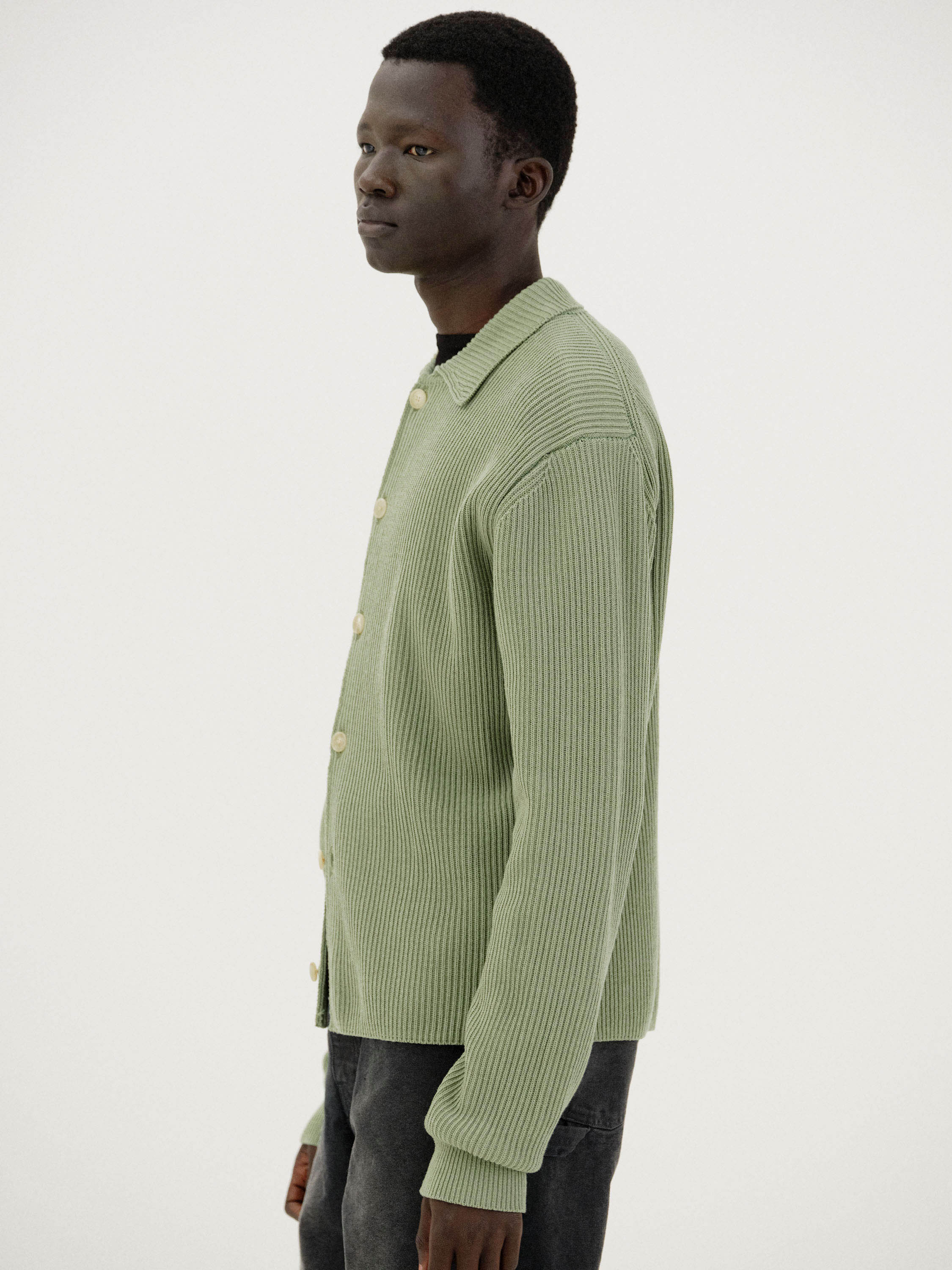 SUPER FINE WOOL RIB KNIT SHIRT CARDIGAN 詳細画像 DUSTY GREEN 3