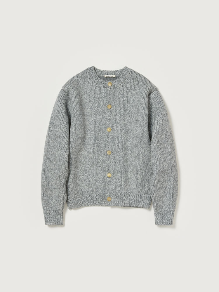 DOUBLE-FACED WOOL ALPACA LOW GAUGE KNIT CREW-NECK CARDIGAN