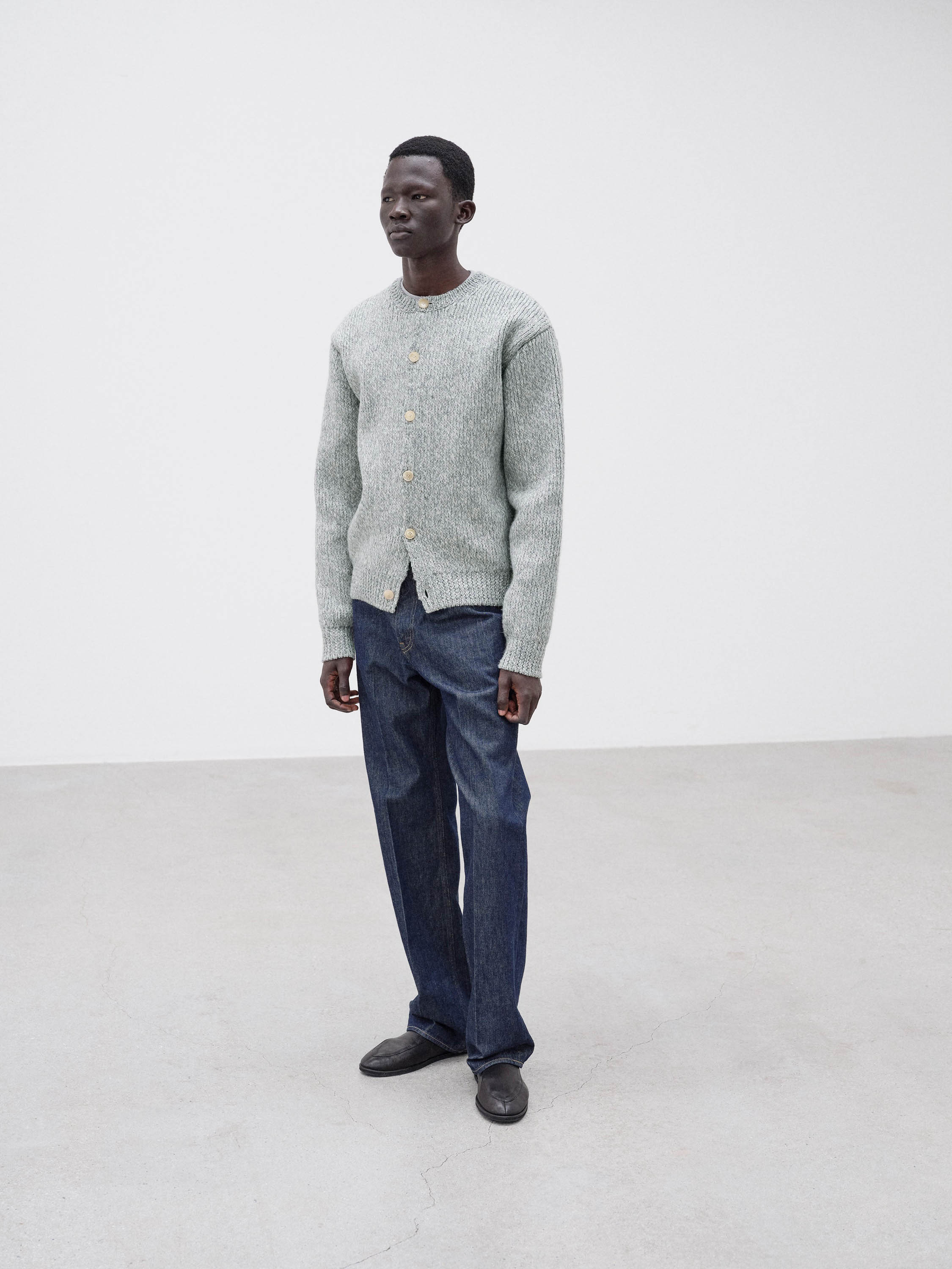 DOUBLE-FACED WOOL ALPACA LOW GAUGE KNIT CREW-NECK CARDIGAN 詳細画像 LIGHT GRAY 3