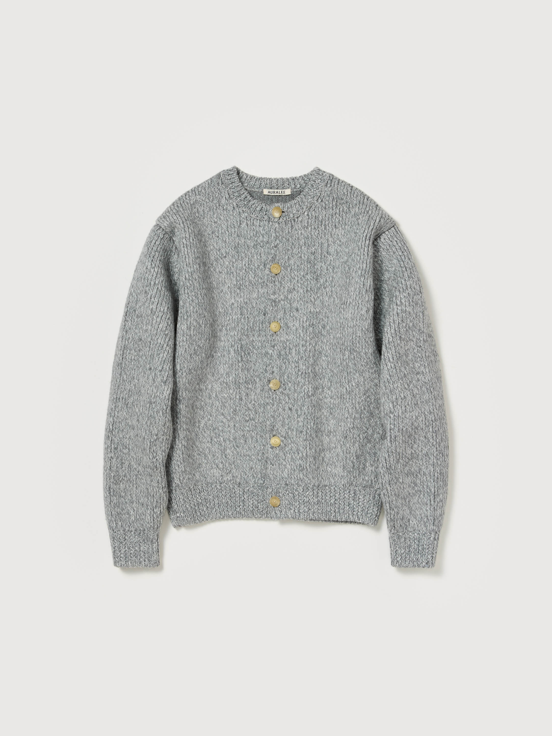 DOUBLE-FACED WOOL ALPACA LOW GAUGE KNIT CREW-NECK CARDIGAN 詳細画像 LIGHT GRAY 4
