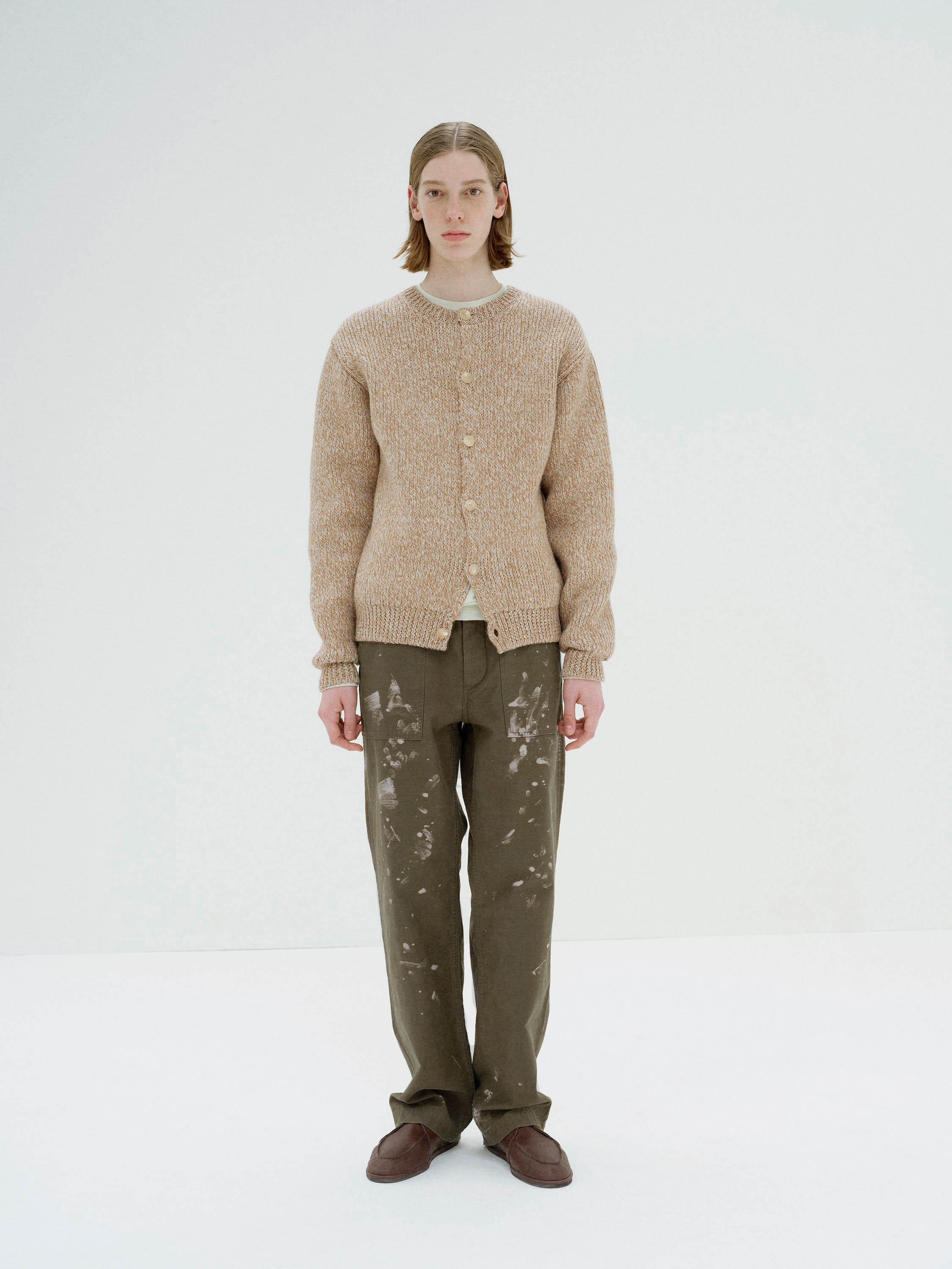 DOUBLE-FACED WOOL ALPACA LOW GAUGE KNIT CREW-NECK CARDIGAN 詳細画像 BEIGE 1