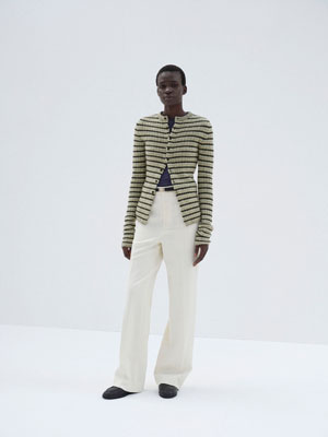 SHETLAND WOOL CASHMERE RIB KNIT CREW-NECK CARDIGAN