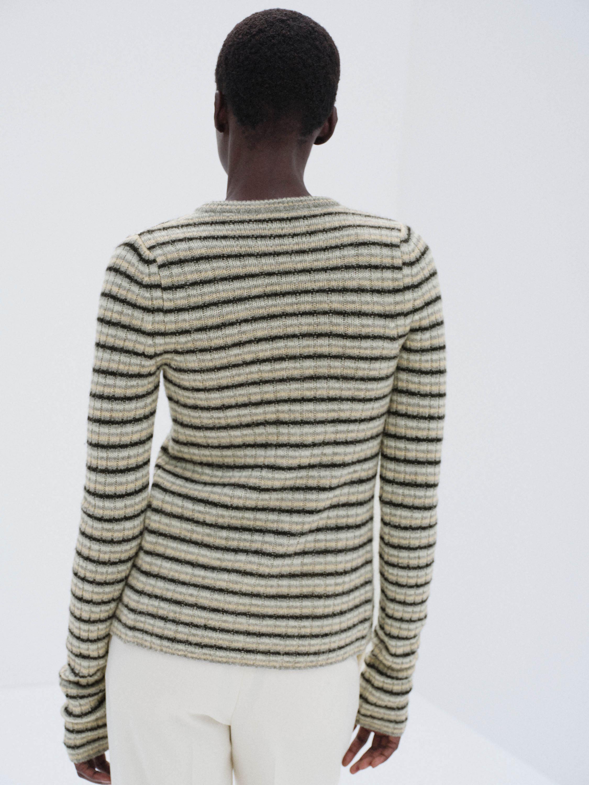 SHETLAND WOOL CASHMERE RIB KNIT CREW-NECK CARDIGAN 詳細画像 GRAY STRIPE 4