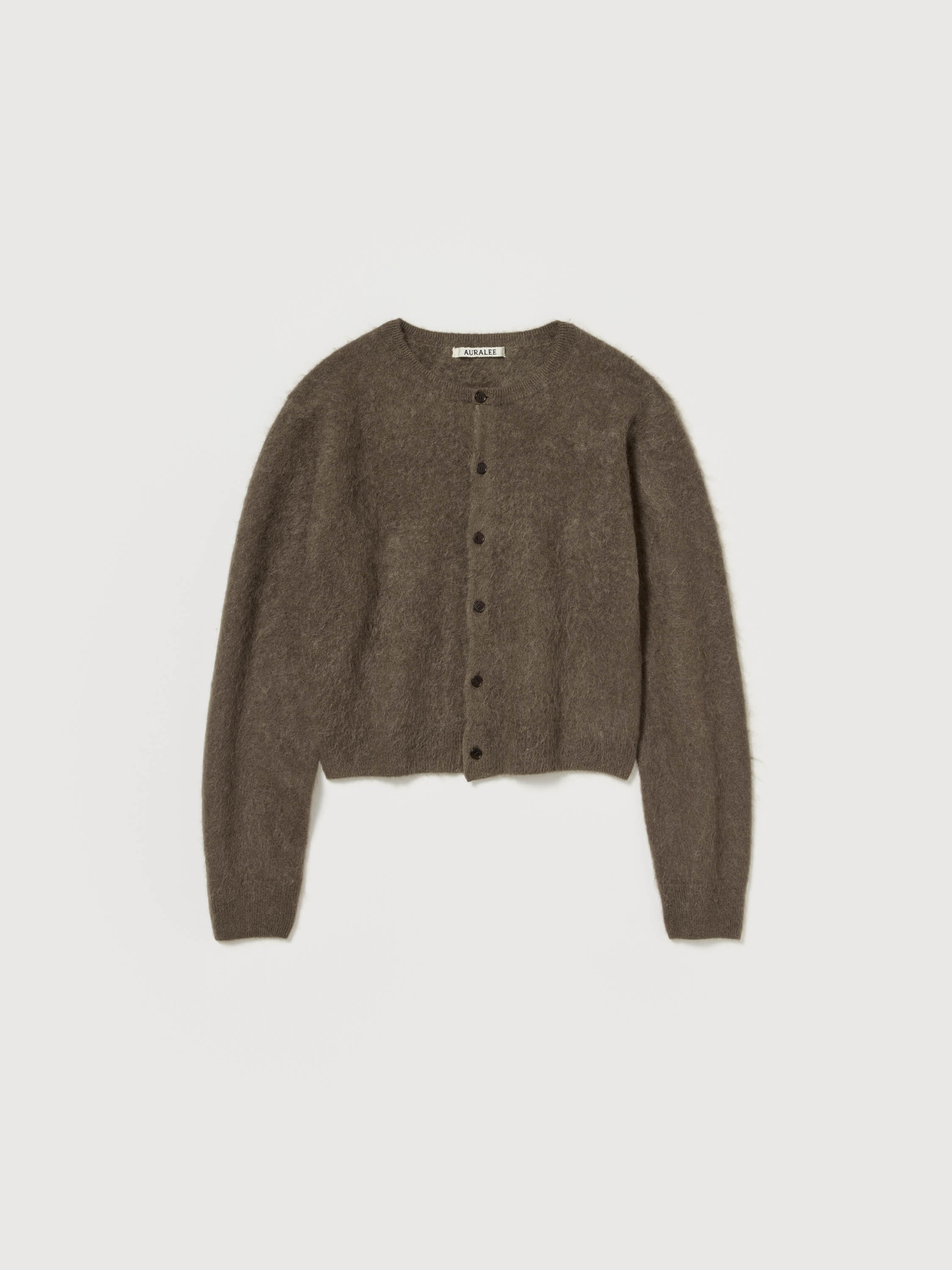 GARMENT-DYED BABY ALPACA FUR KNIT CREW-NECK CARDIGAN 詳細画像 DARK BROWN 1