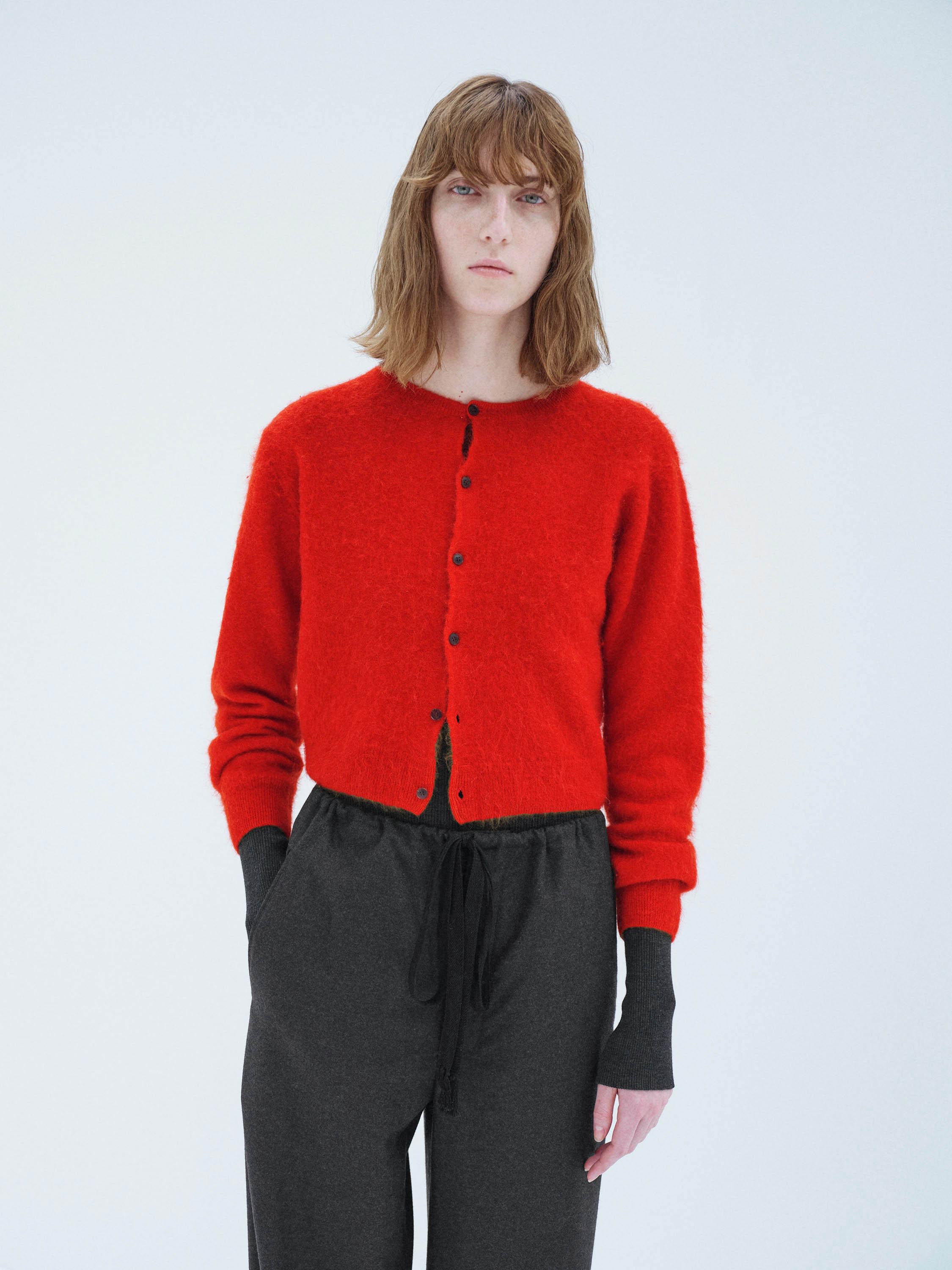 GARMENT-DYED BABY ALPACA FUR KNIT CREW-NECK CARDIGAN 詳細画像 RED 2