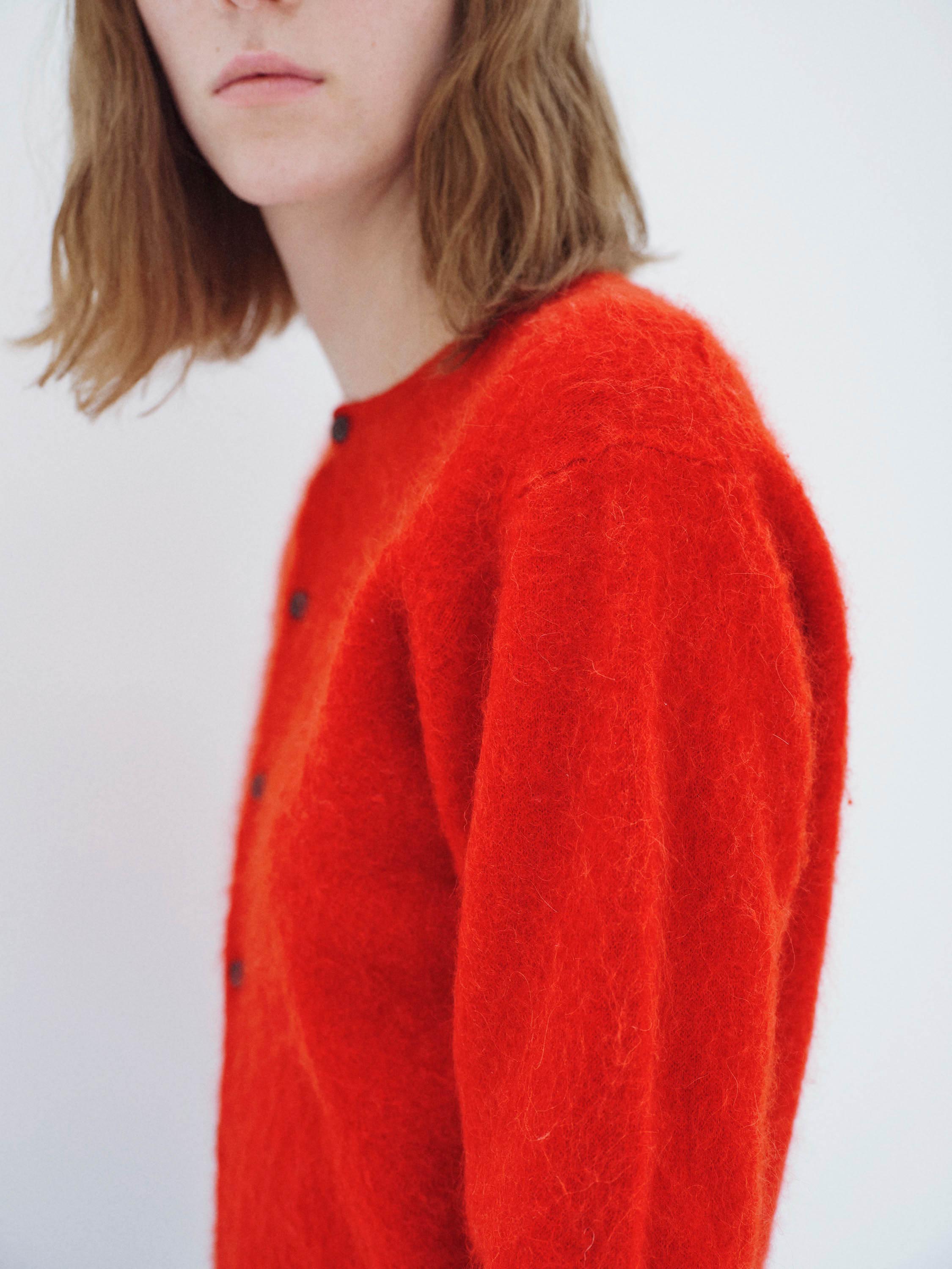 GARMENT-DYED BABY ALPACA FUR KNIT CREW-NECK CARDIGAN 詳細画像 RED 3