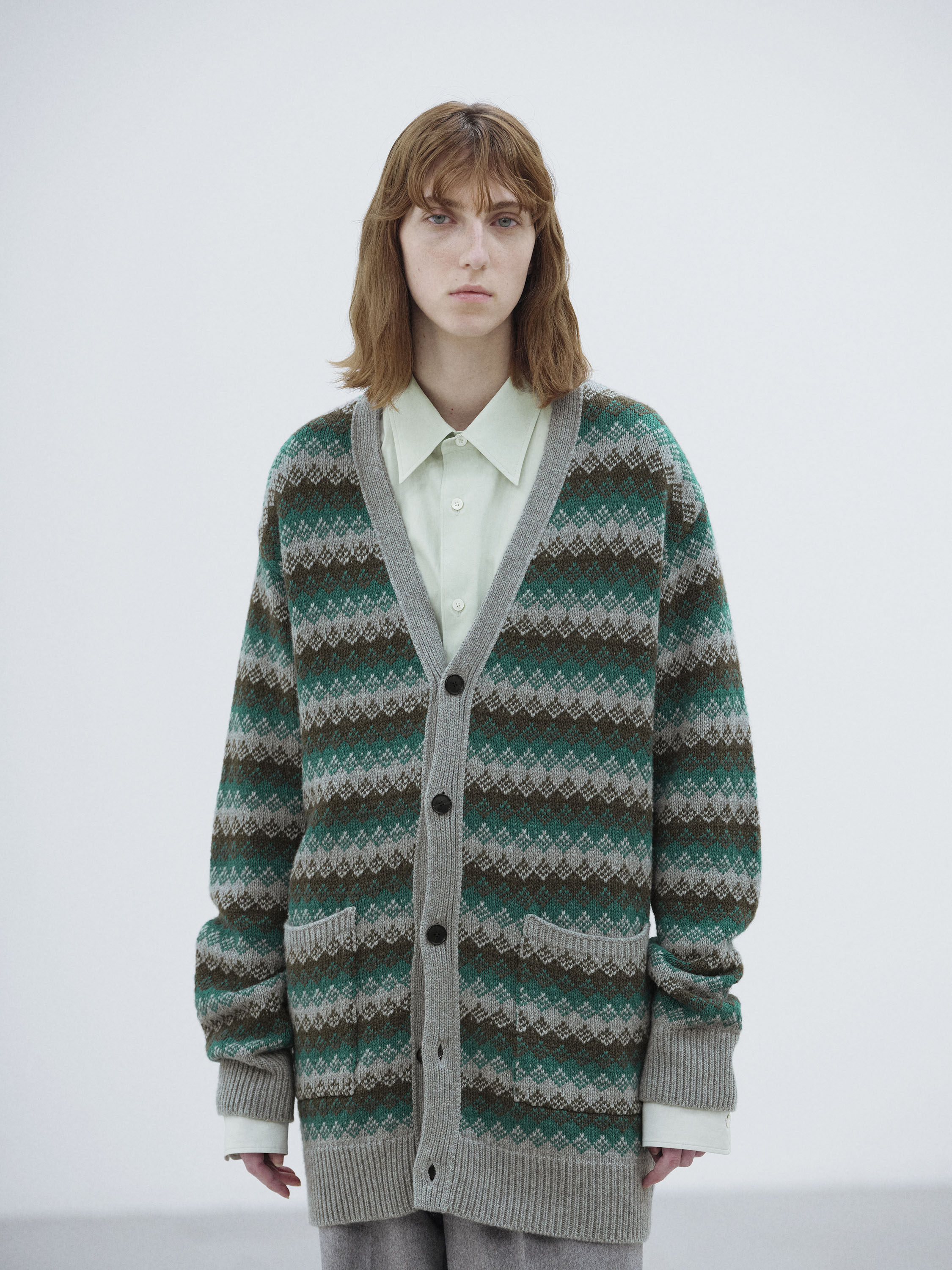 CASHMERE JACQUARD KNIT LONG CARDIGAN 詳細画像 GRAY GREEN 2